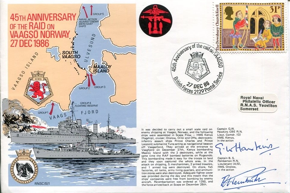 Captain G. W. Hawkins B. S. Pemberton HMS Kenya Onslow WWII War Signed Autograph