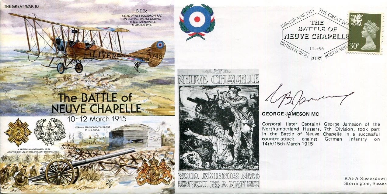 George Jameson MC Battle Of Neuve Chapelle WWI War Veteran Signed Autograph