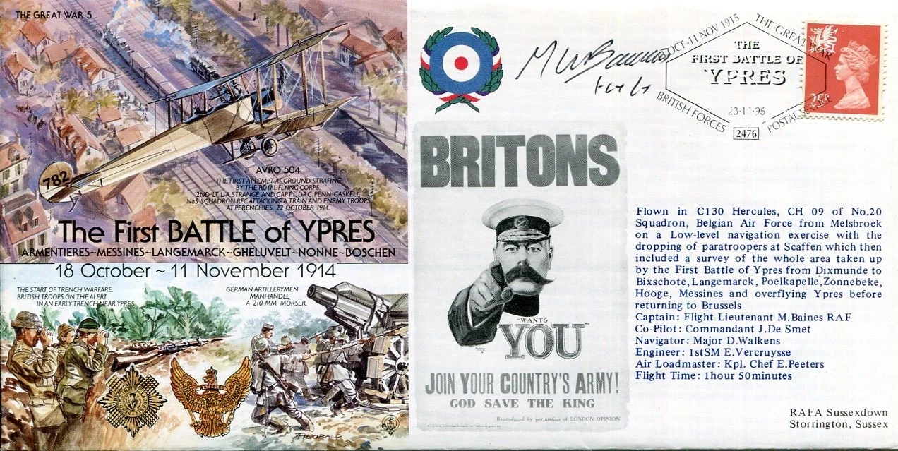 Flight Lieutenant M Baines RAF WWI War First Battle Of Ypres Signed Autograph