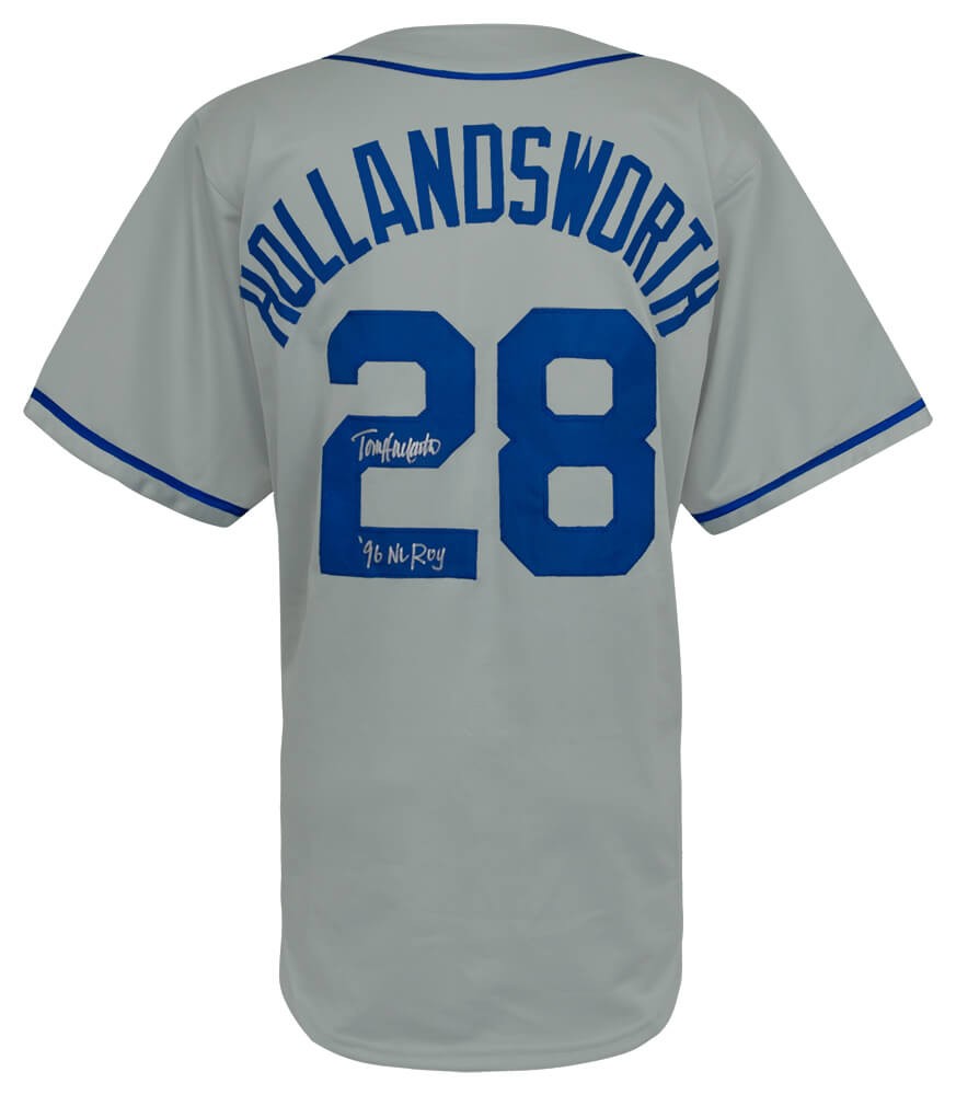 Todd Hollandsworth Signed Grey Custom Baseball Jersey w/96 NL ROY (SCHWARTZ COA)