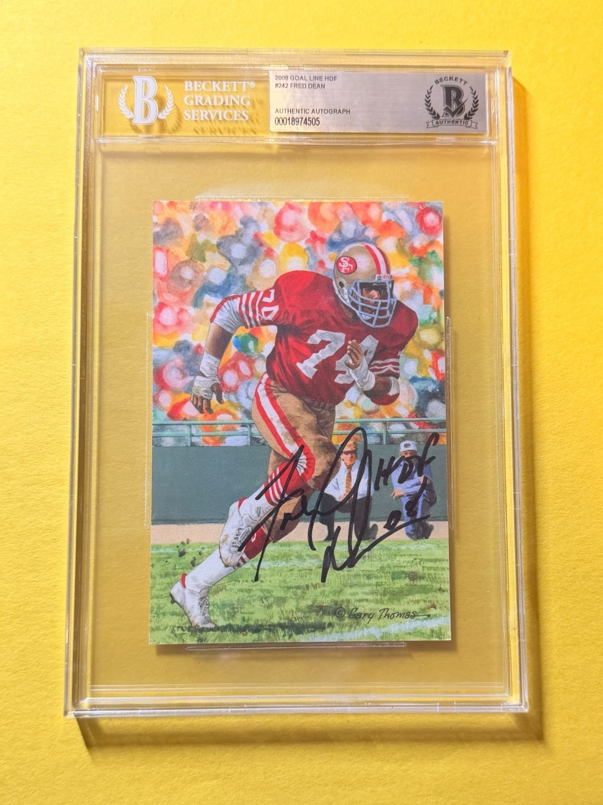 2008 GOAL LINE HOF FRED DEAN #242 SIGNED ART BECKETT AUTHENTIC 