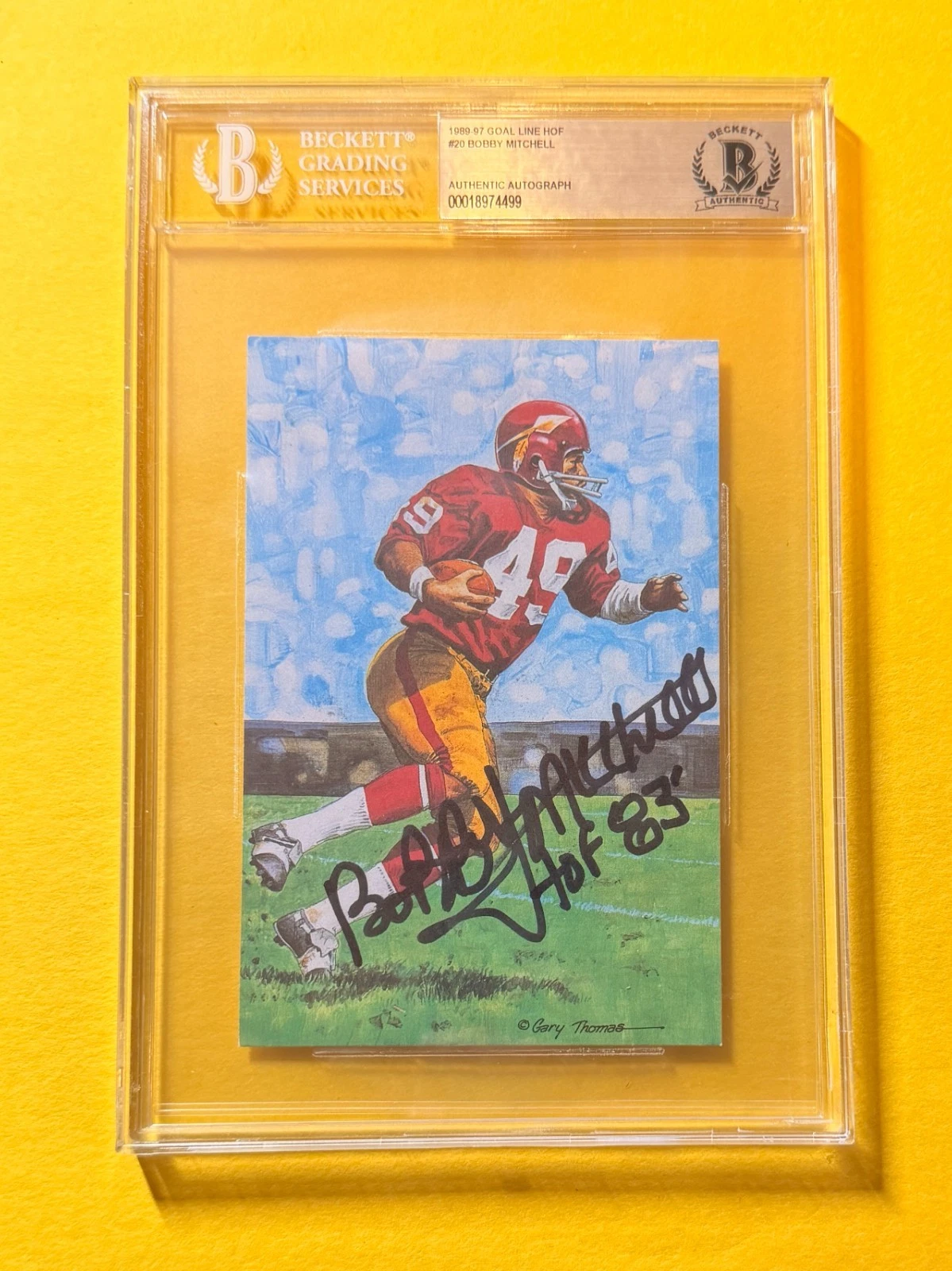 1989 GOAL LINE HOF BOBBY MITCHELL #20 SIGNED ART BECKETT AUTHENTIC 