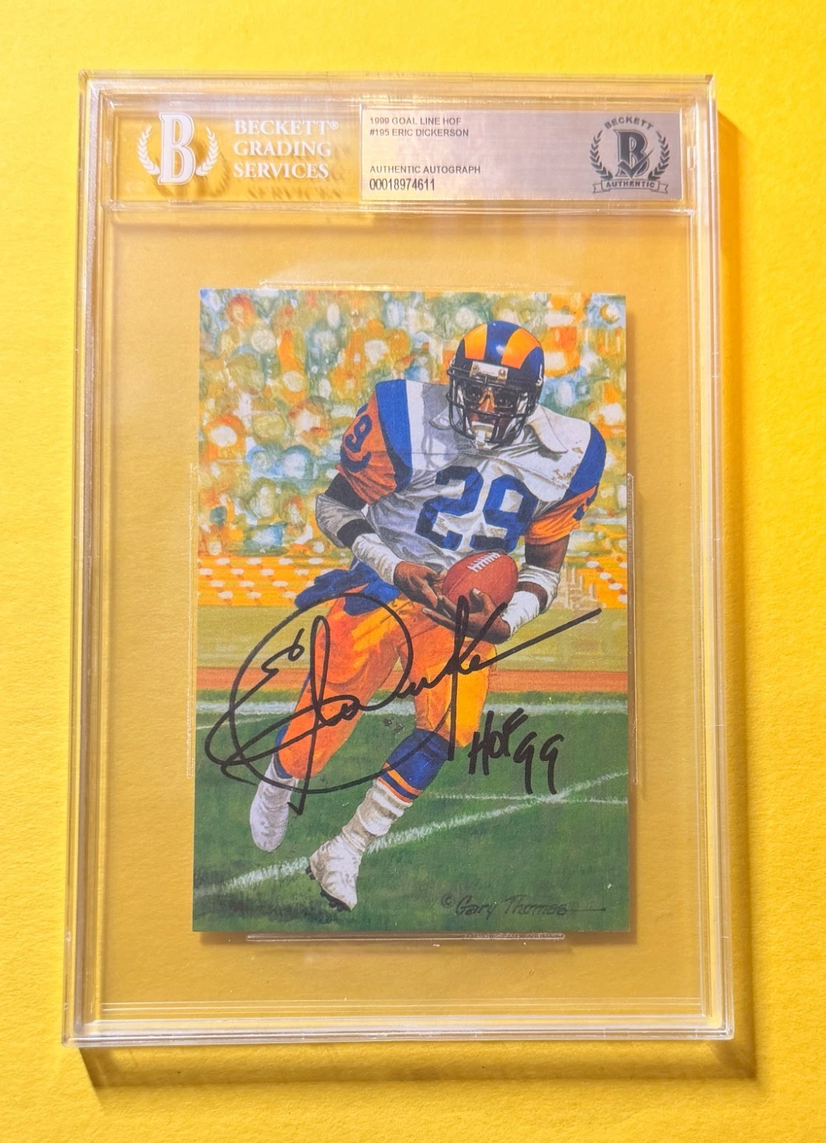 1999 GOAL LINE HOF ERIC DICKERSON #195 SIGNED ART BECKETT AUTHENTIC 
