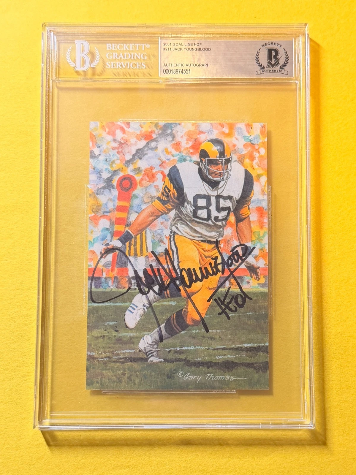 2001 GOAL LINE HOF JACK YOUNGBLOOD #211 SIGNED ART BECKETT AUTHENTIC 