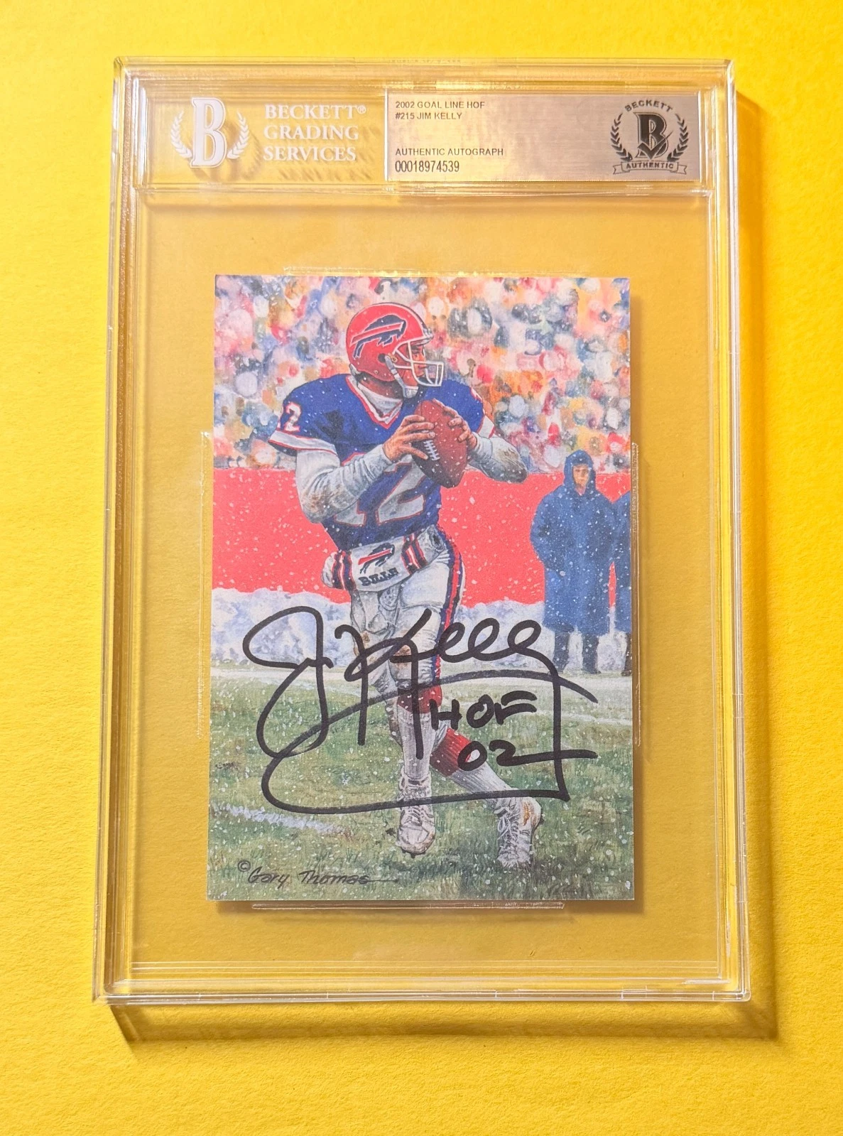 2002 GOAL LINE HOF JIM KELLY #215 SIGNED ART BECKETT AUTHENTIC 