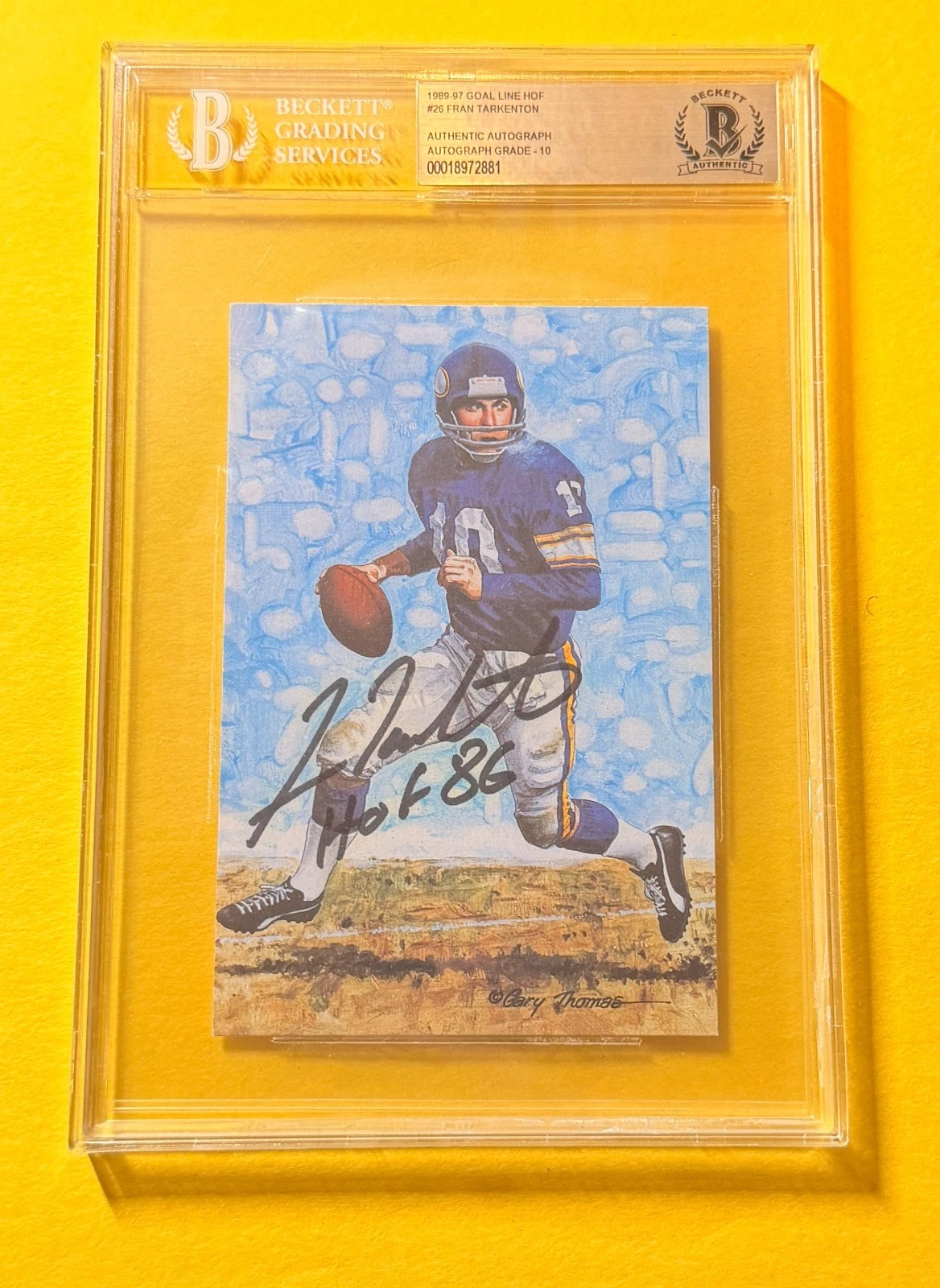 1989 GOAL LINE HOF FRAN TARKENTON #26 SIGNED ART BECKETT AUTHENTIC 10 