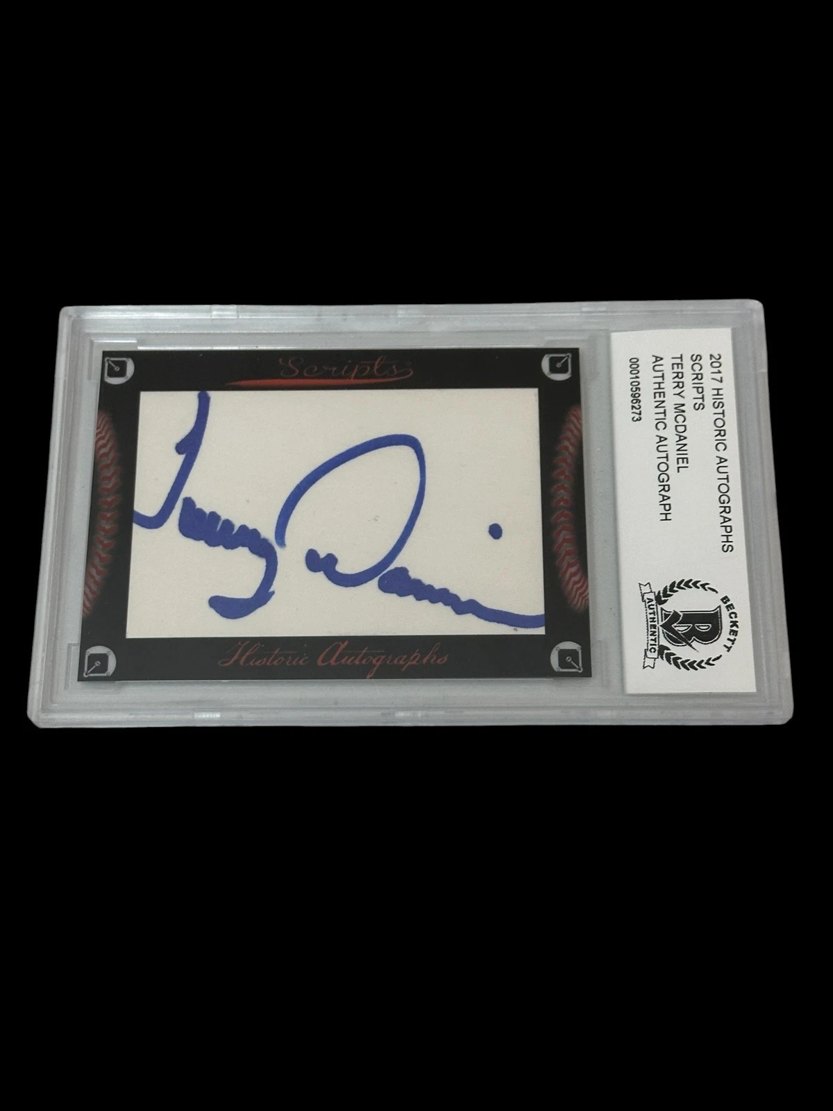 Terry McDaniel New York Mets 2017 HA Scripts Signed Autograph BAS Beckett Slab