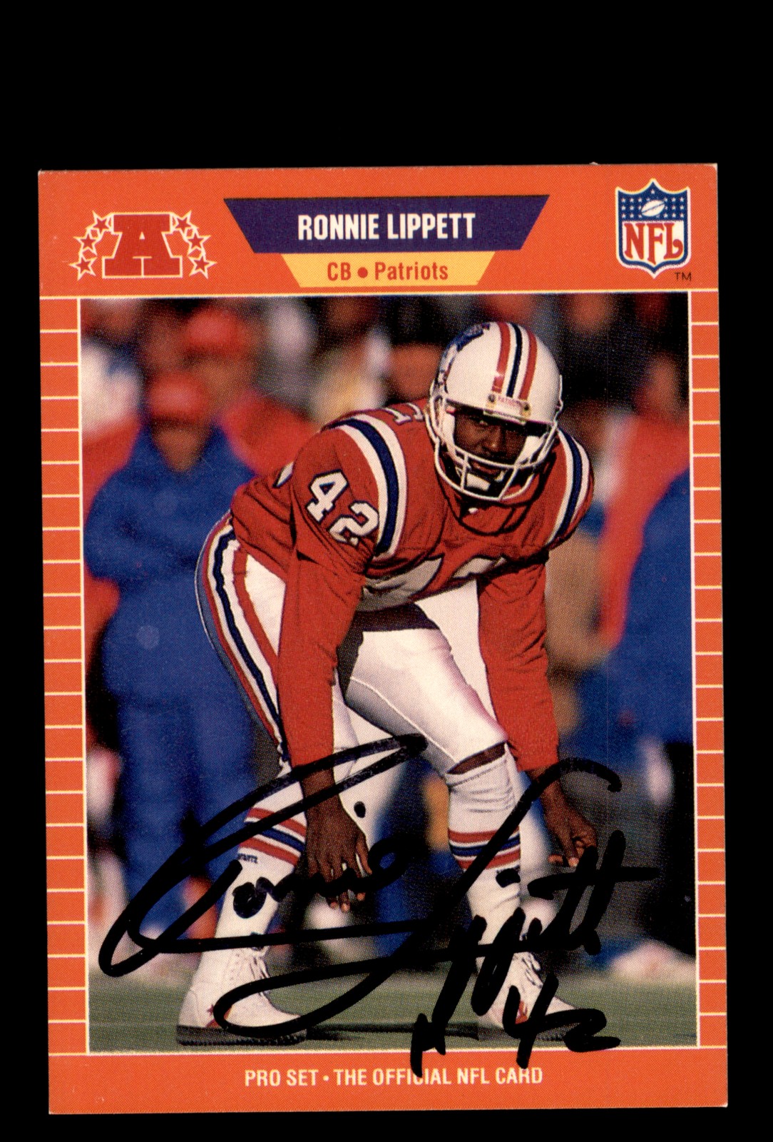 Signed Football Card Auto Ronnie Lippett 1989 Pro Set #252 New England Patriots