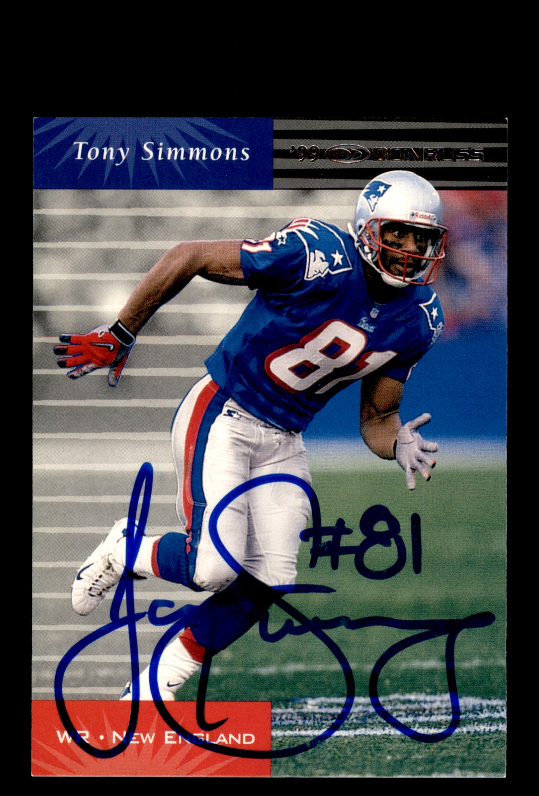 Signed Football Card Auto Tony Simmons 1999 Donruss #82 New England Patriots