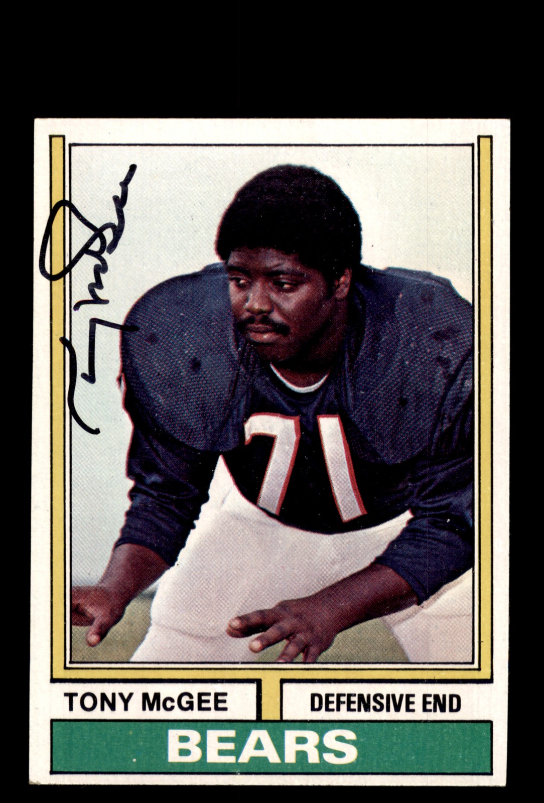 Signed Football Card Auto Tony McGee 1974 Topps #97 Chicago Bears
