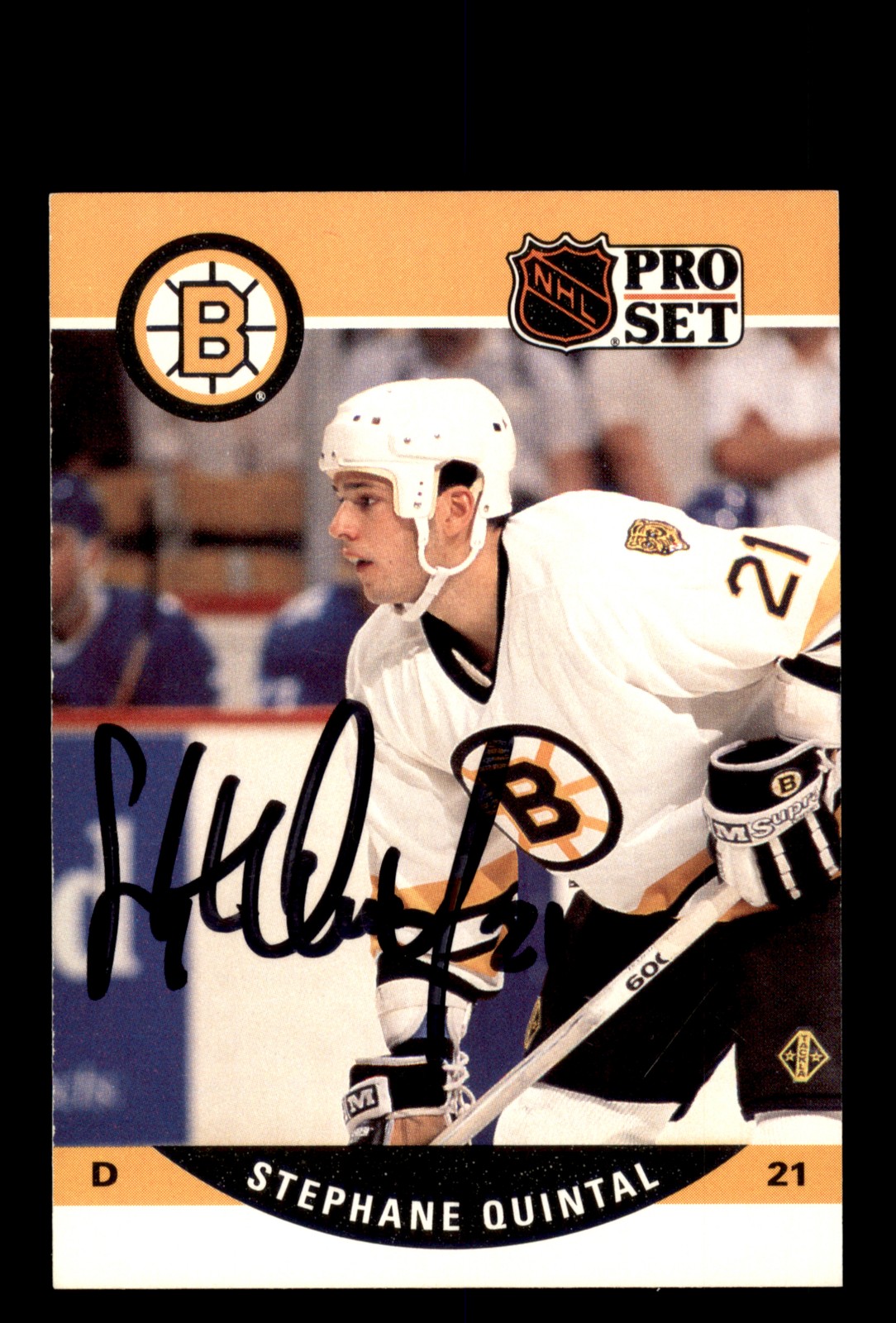 Signed Hockey Card Auto Stephane Quintal 1990-91 Pro Set #410 Boston Bruins