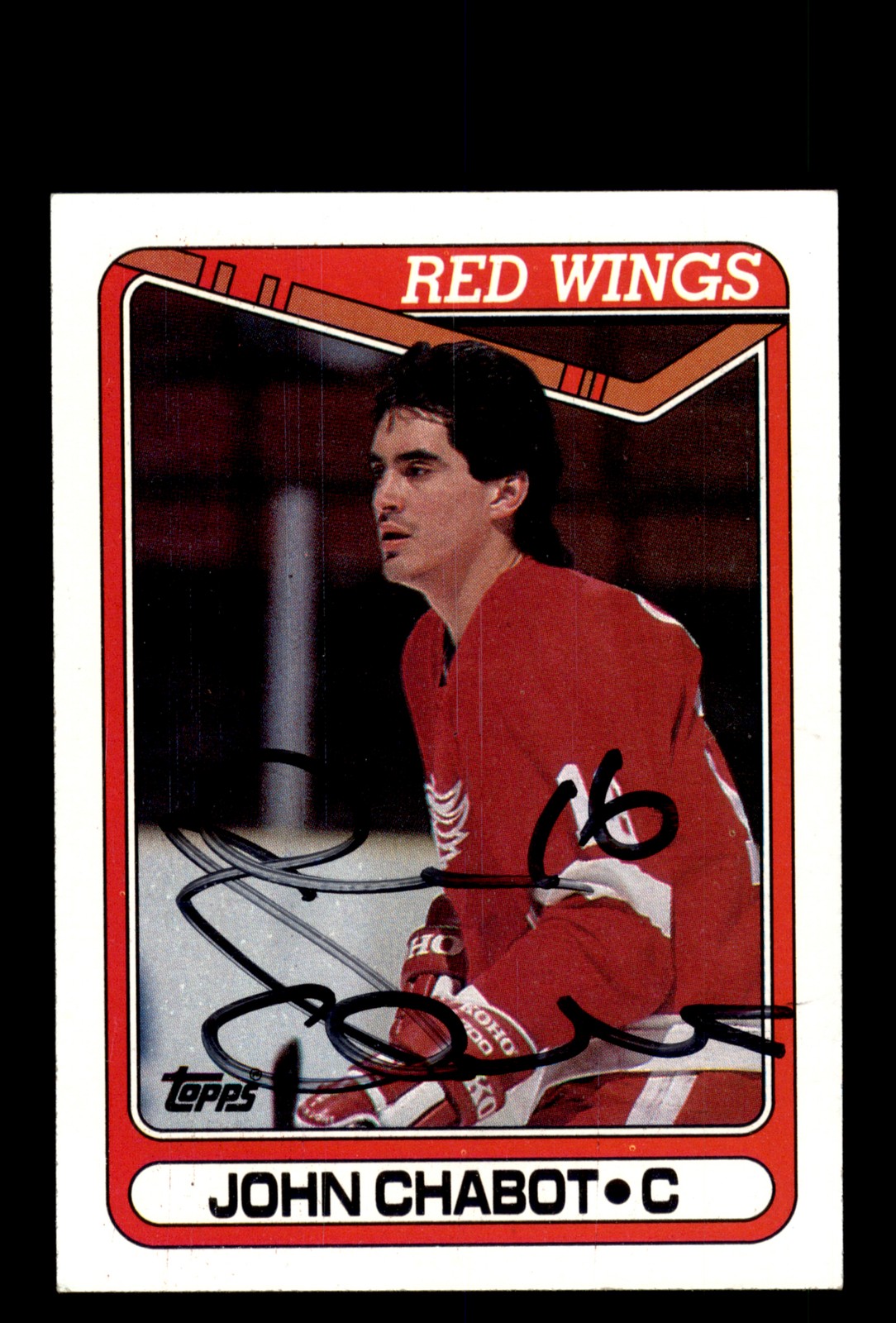 Signed Hockey Card Auto John Chabot 1990-91 Topps #163 Detroit Red Wings