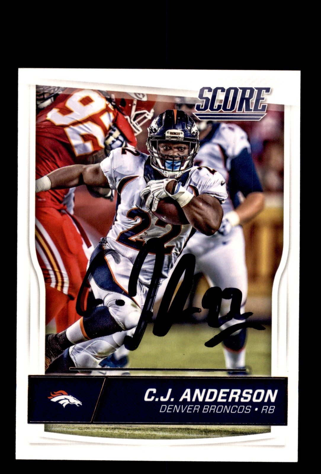 Signed Football Card Auto C.J. Anderson 2016 Score #97 Denver Broncos