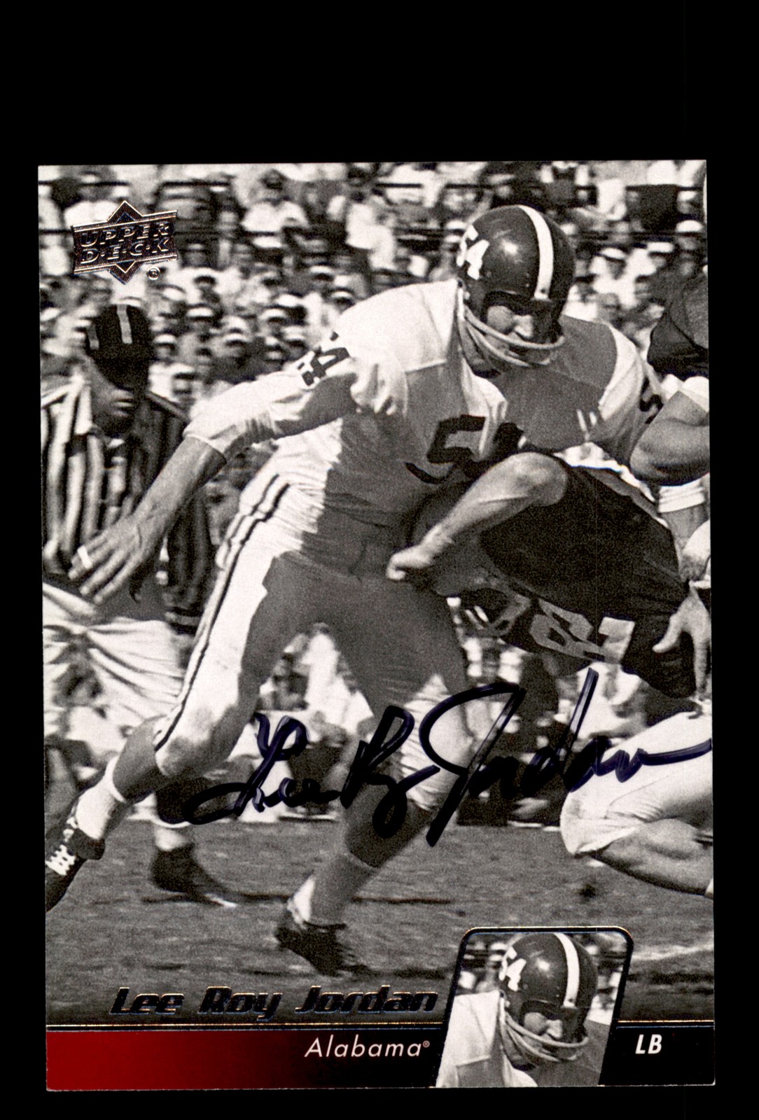 Signed Football Card Auto Lee Roy Jordan 2011 Upper Deck #20 Alabama