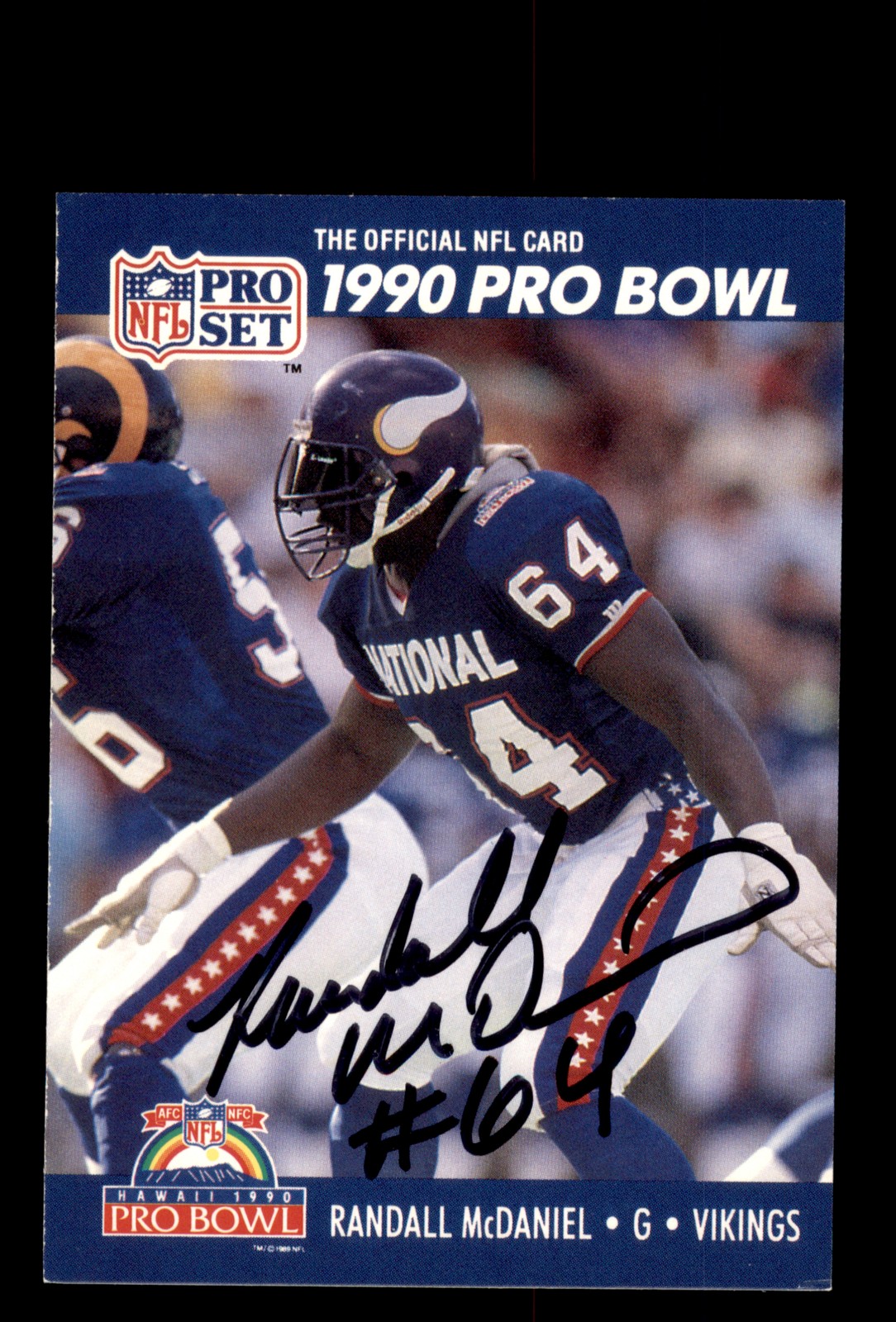 Signed Football Card Auto Randall McDaniel 1990 Pro Set #403 Minnesota Vikings