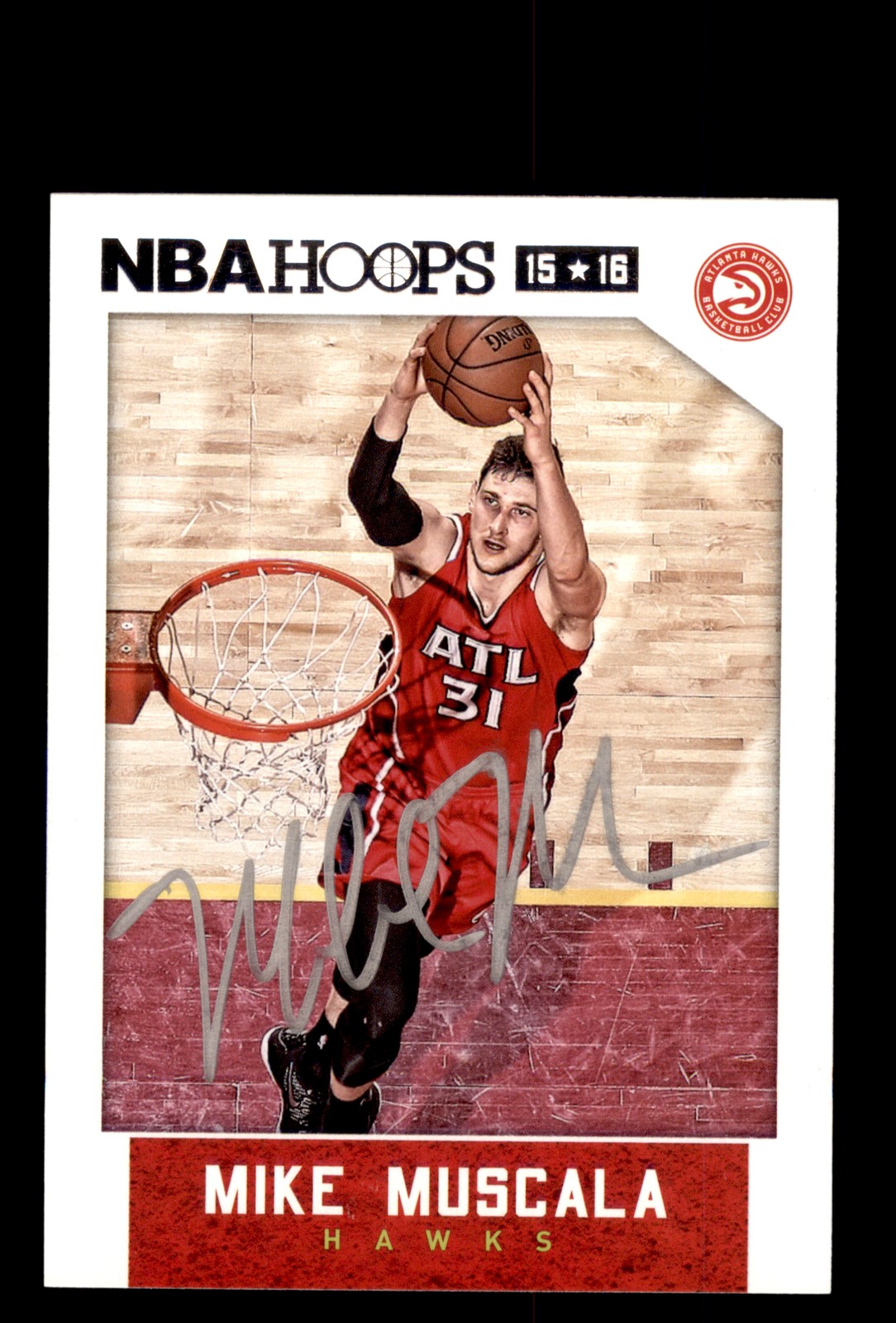 Signed Basketball Card Auto Mike Muscala 2015-16 Hoops #16 Atlanta Hawks