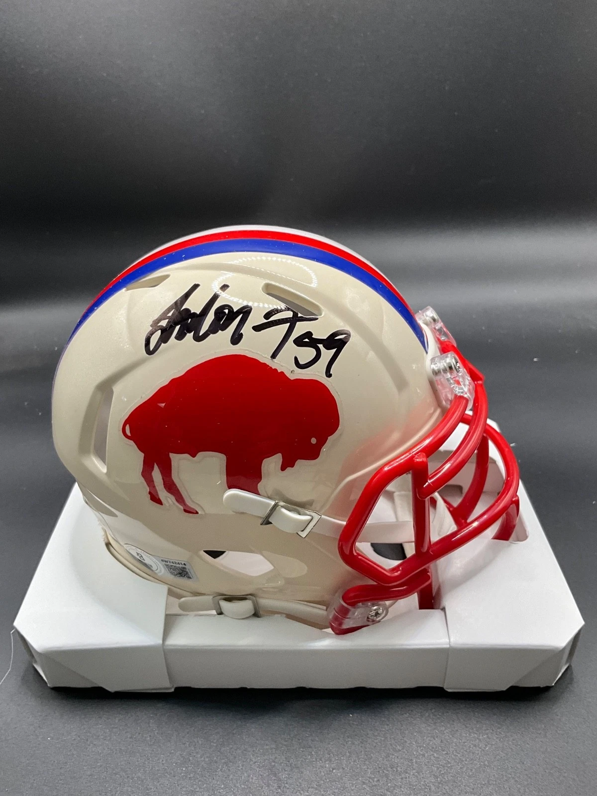 London Fletcher signed Buffalo Bills Riddell Retro Mini Helmet Beckett Auto