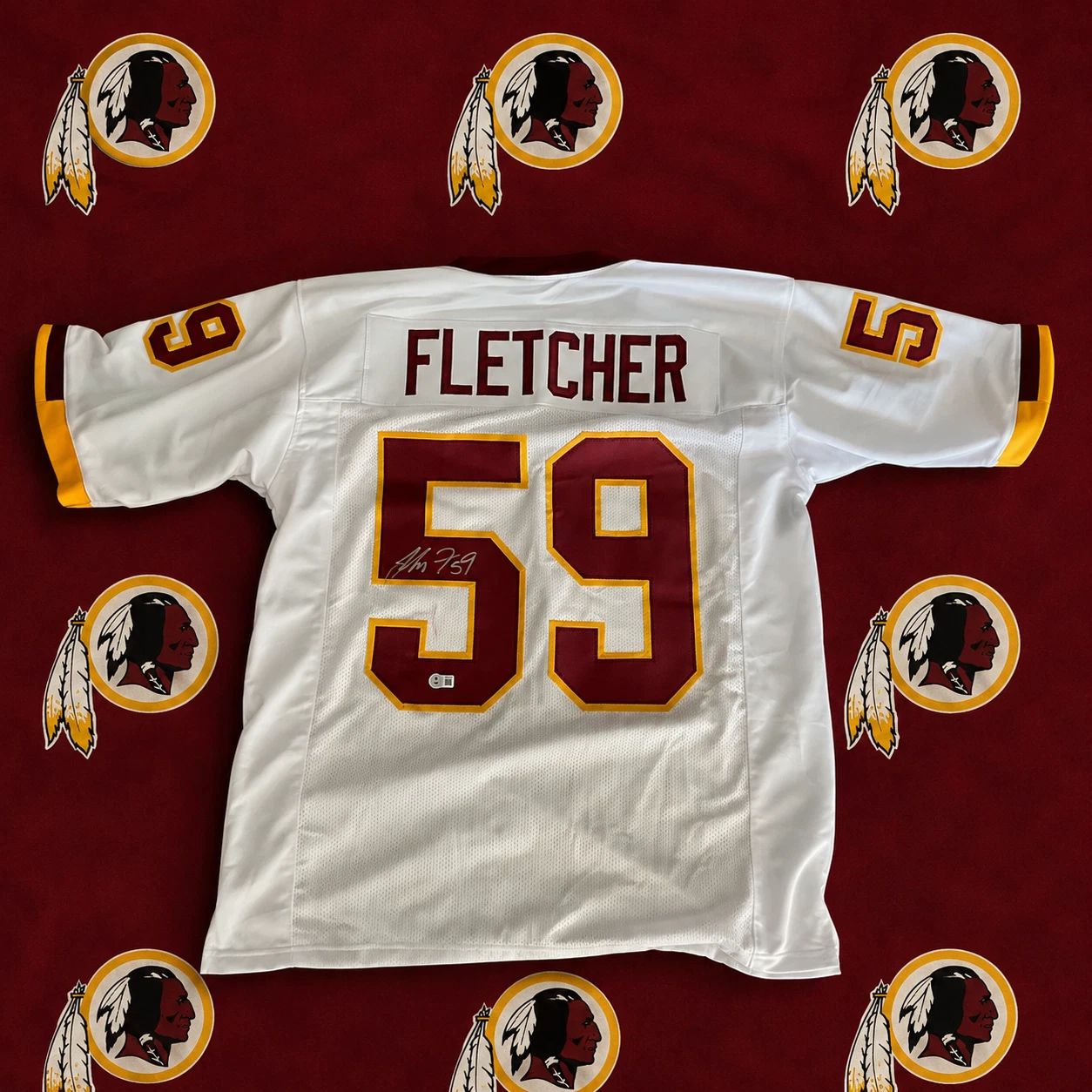 London Fletcher Washington Redskins Custom Signed White Jersey Beckett Auto