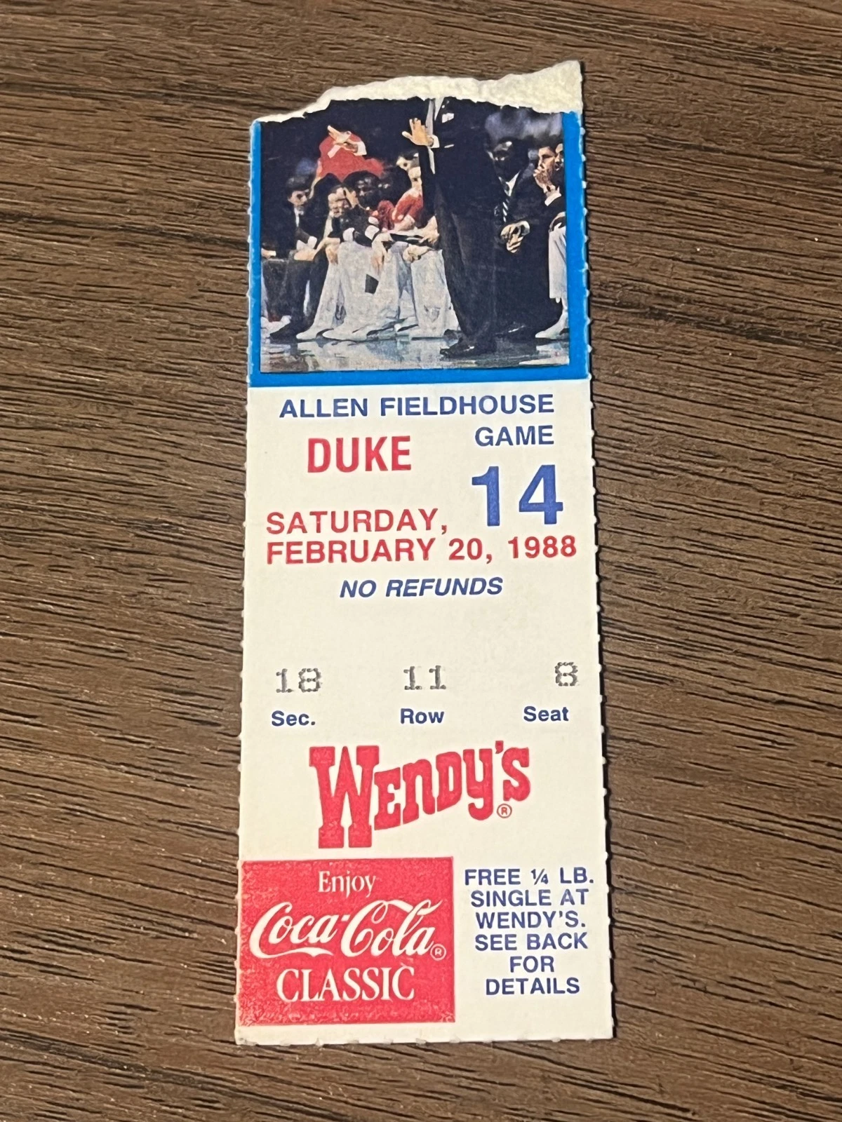 VTG Basketball Ticket Stub College Kansas KU Jayhawks Duke Blue Devils 2/20 1988