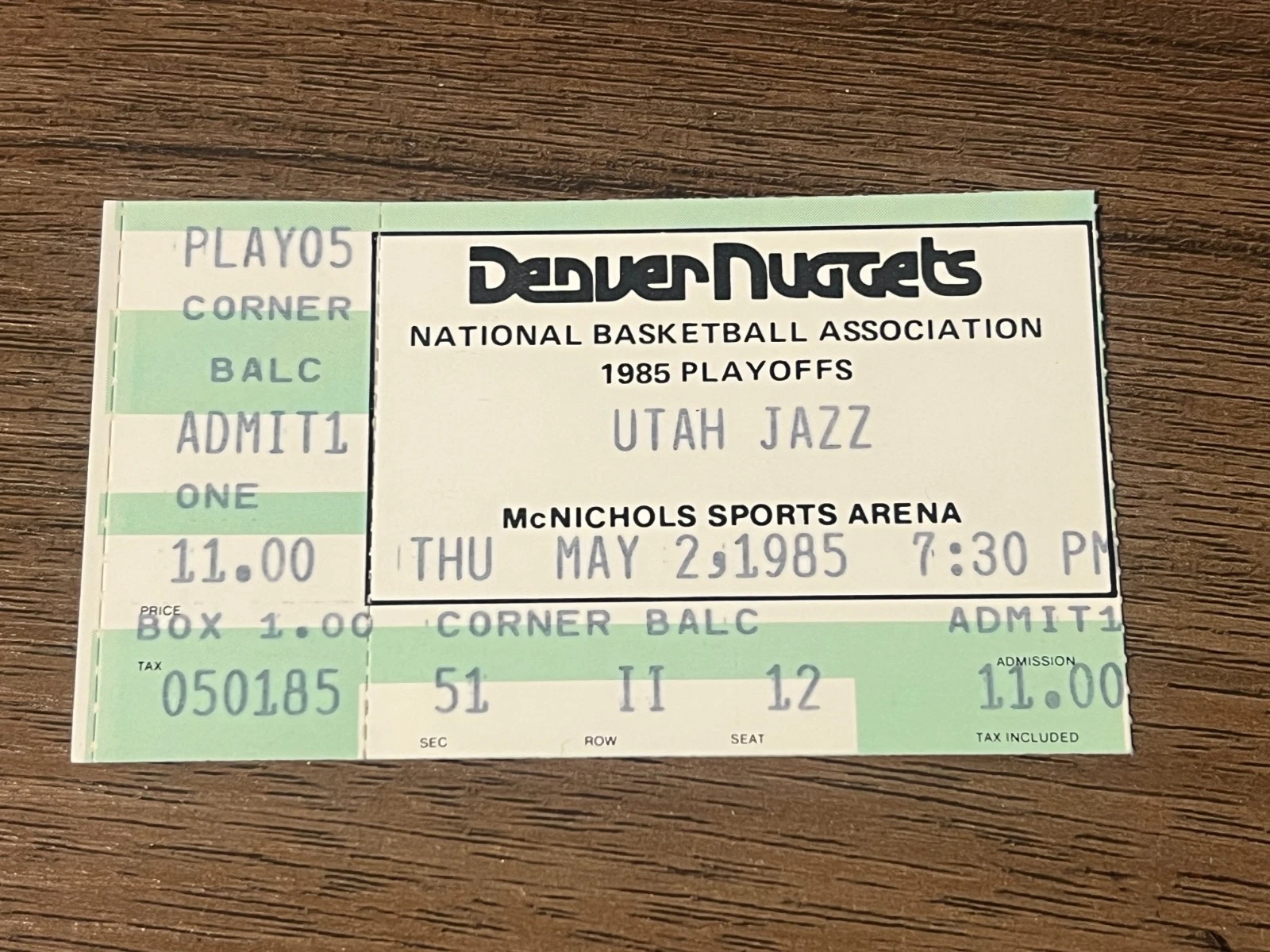 VTG Basketball Ticket Stub NBA Denver Nuggets v. Utah Jazz Playoff 5/2 1985