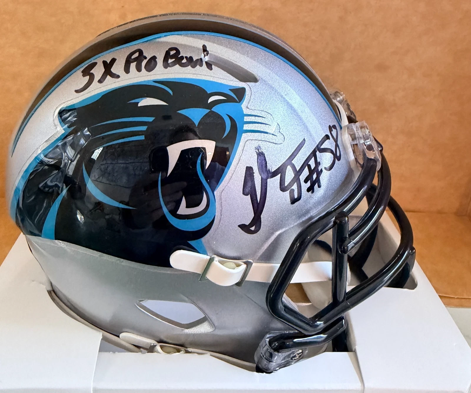 THOMAS DAVIS PANTHERS 3X PRO BOWL SIGNED SPEED MINI HELMET BECKETT