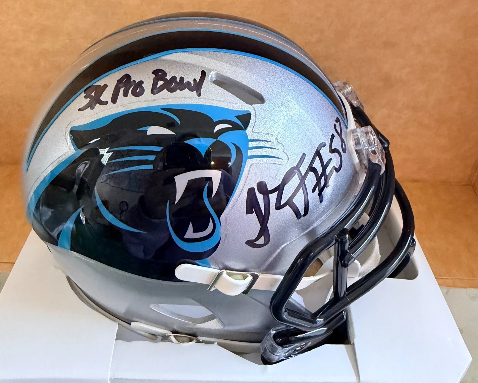 THOMAS DAVIS PANTHERS 3X PRO BOWL SIGNED SPEED MINI HELMET BECKETT