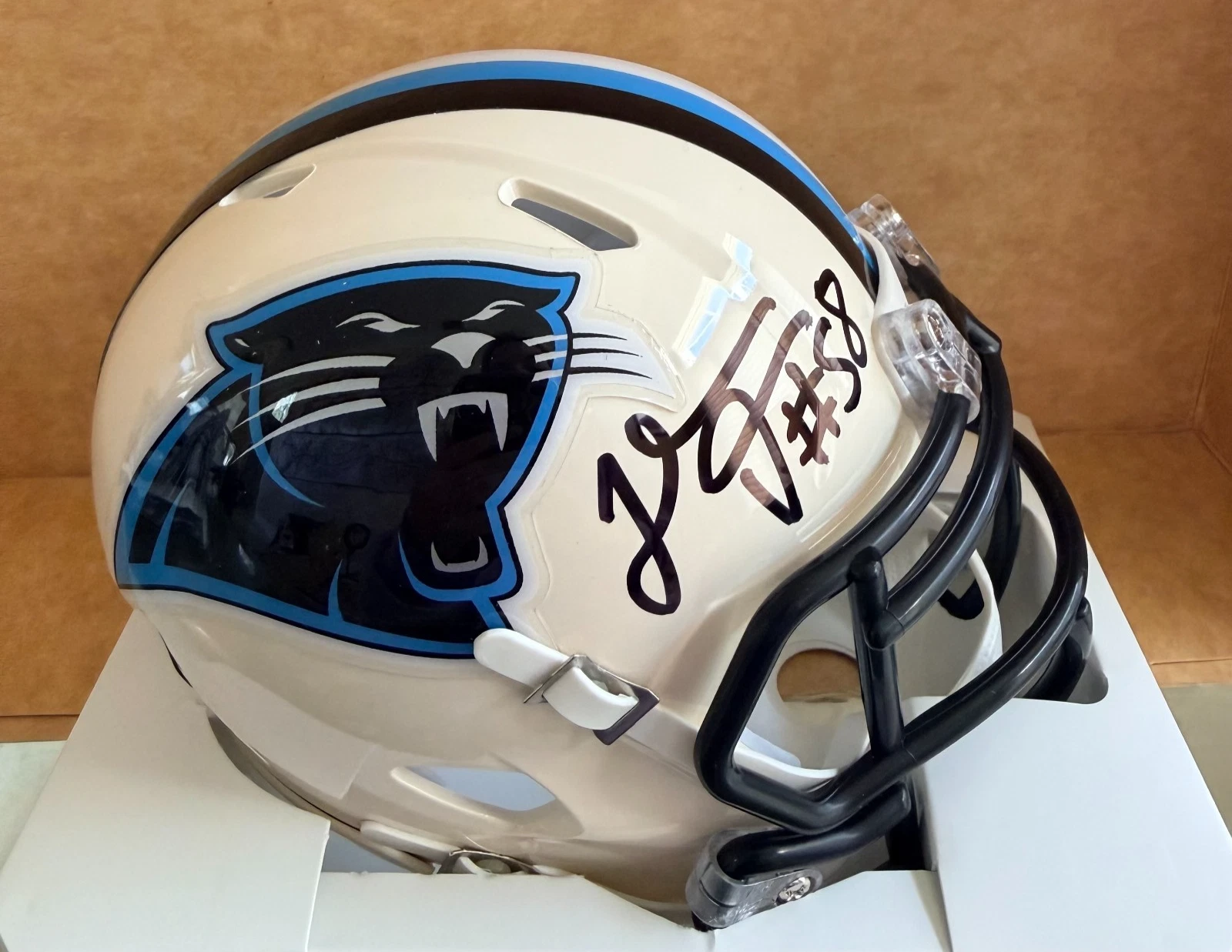 THOMAS DAVIS  CAROLINA PANTHERS RETRO SIGNED MINI HELMET BECKETT