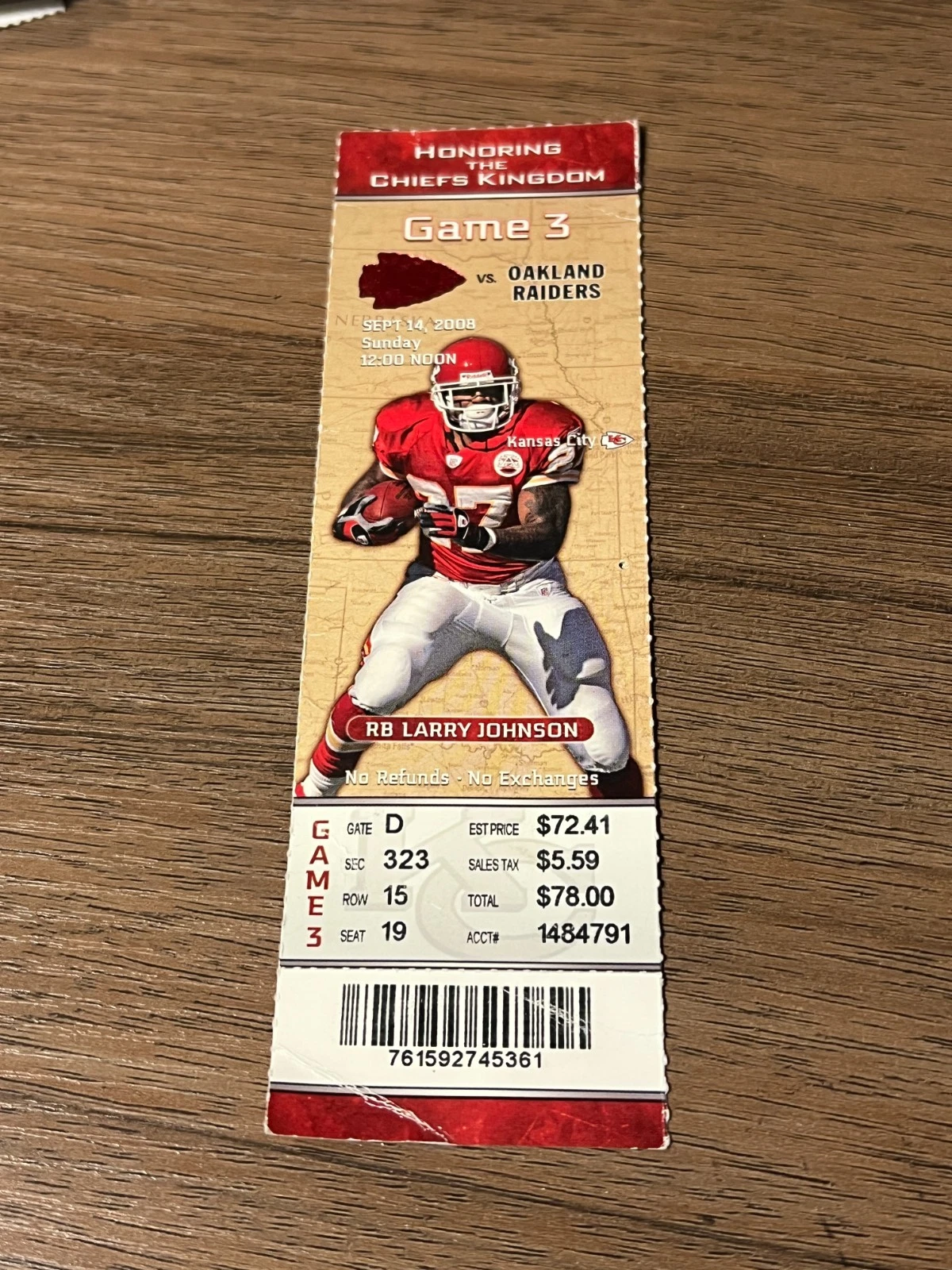 FOOTBALL TICKET STUB ARROWHEAD 2008 KANSAS CITY CHIEFS OAKLAND RAIDERS 9/14