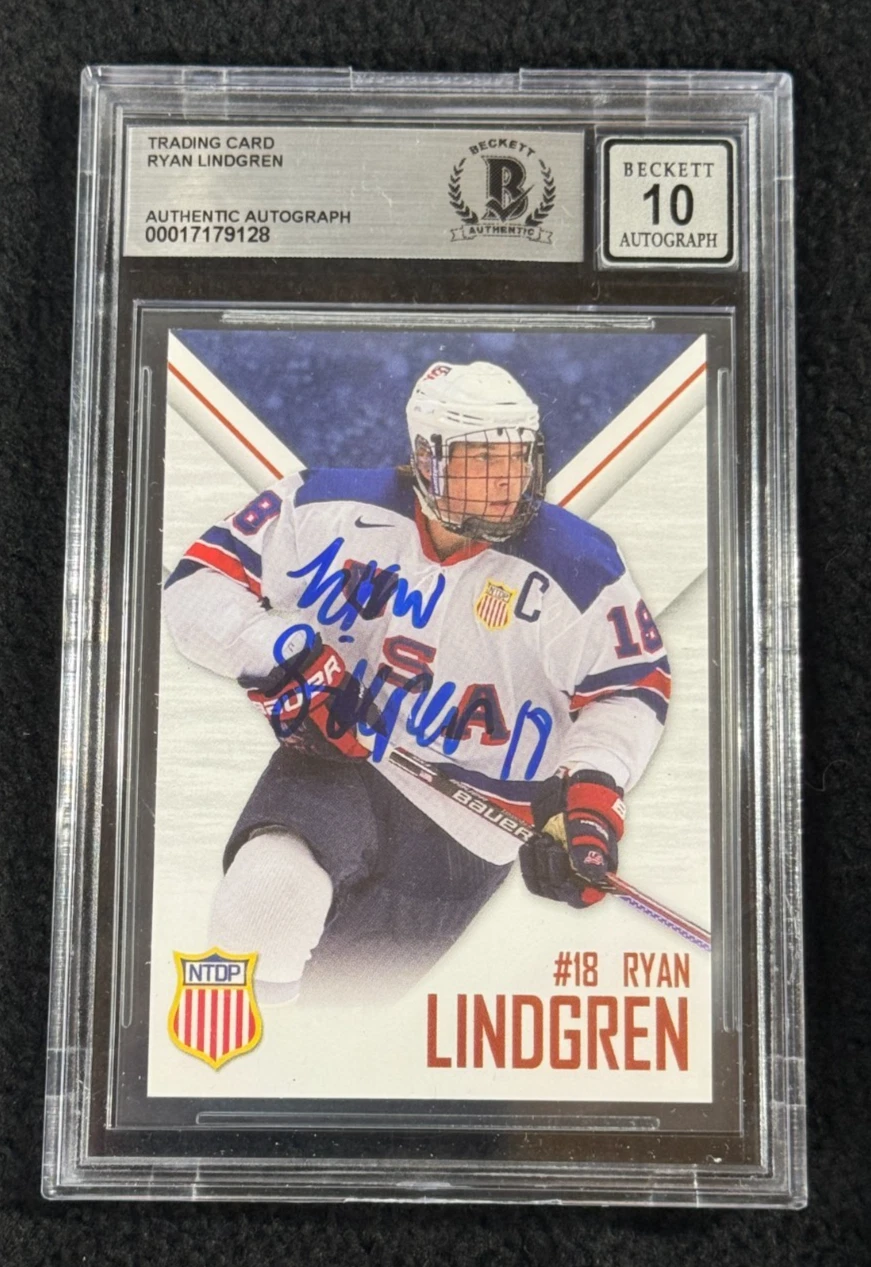 Ryan Lindgren Signed 2015-16 USA NTDP 1st Ever Rookie Card BAS Certified Auto 10