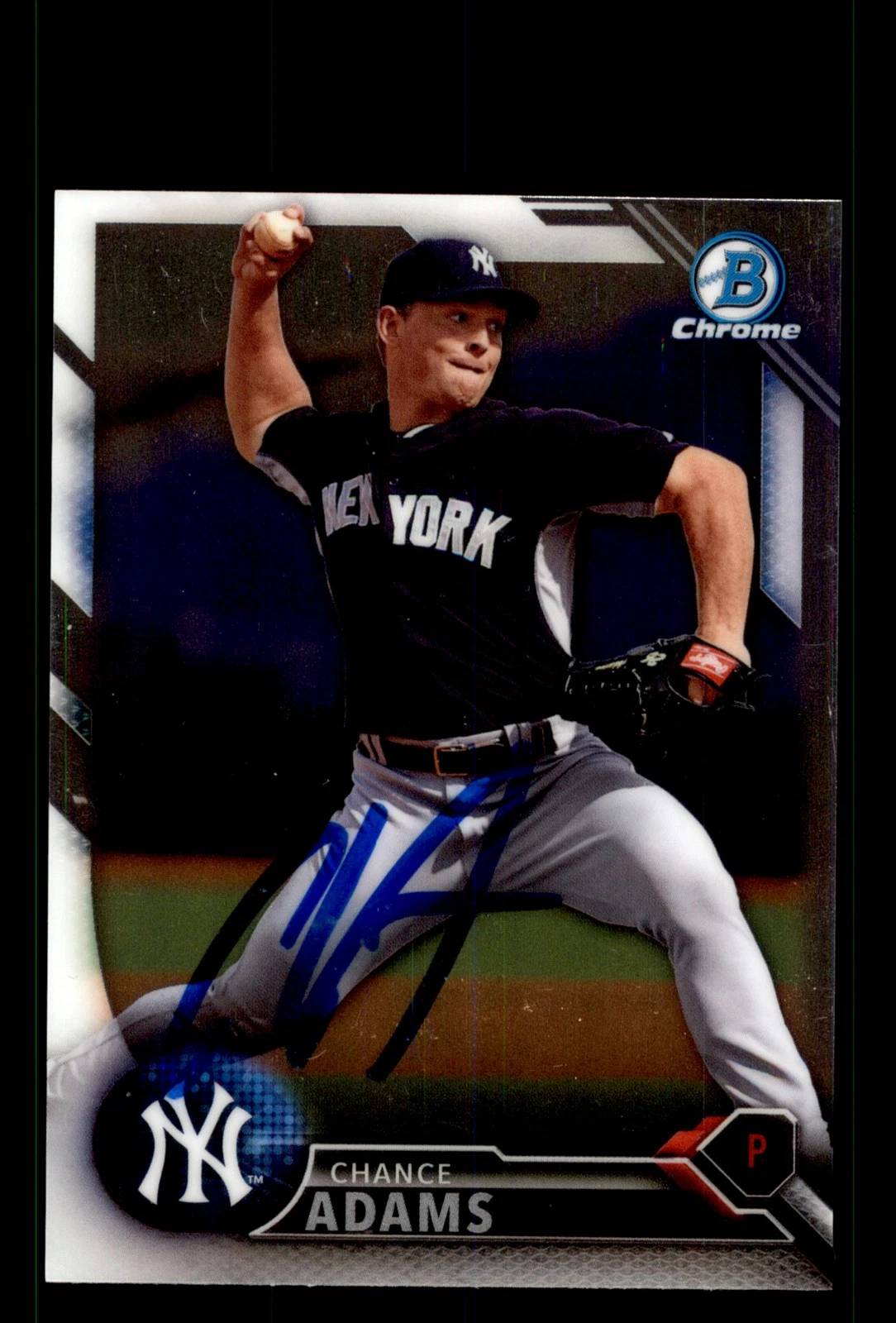 Signed Baseball Card Auto Chance Adams 2016 Bowman Chrome #BCP192 Yankees