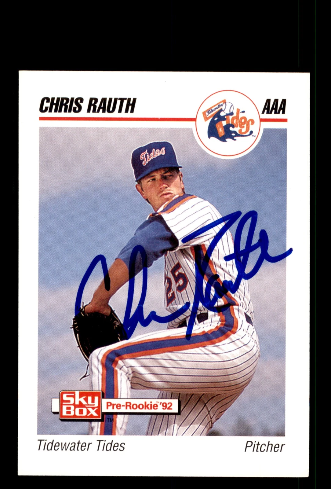 Signed Baseball Card Auto Chris Rauth 1992 SkyBox Team Sets AAA #569 Tides