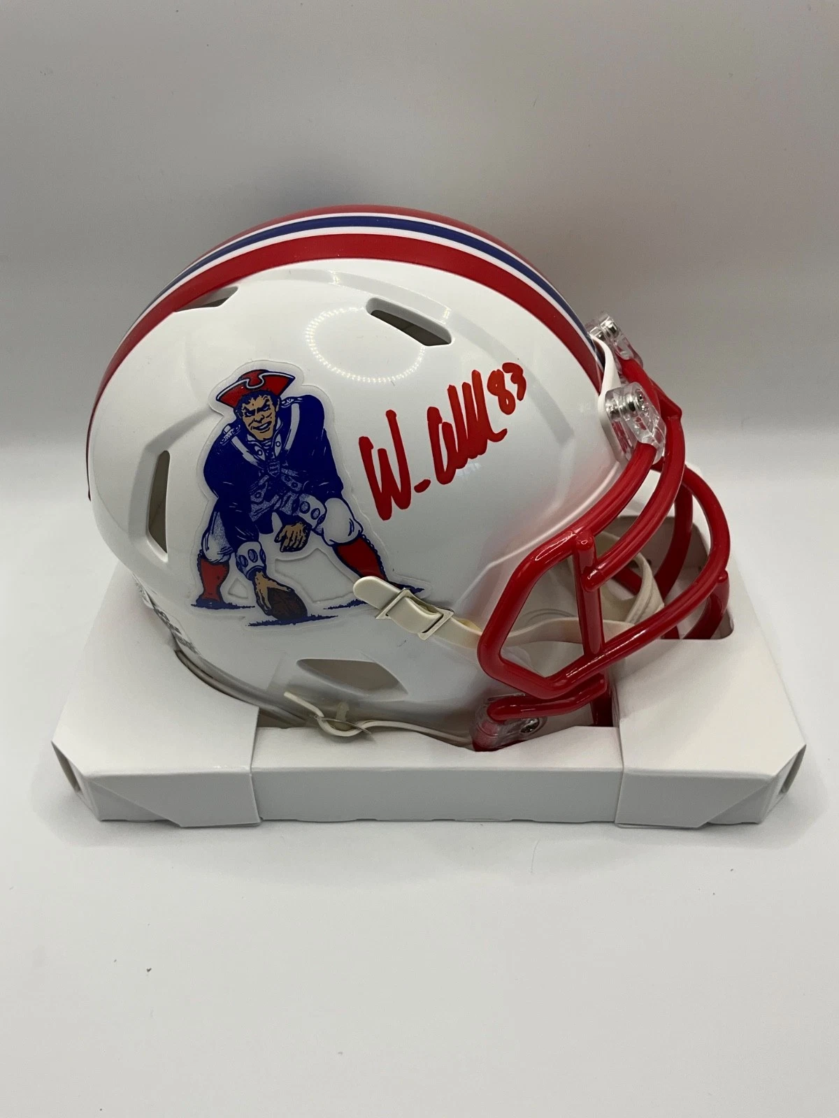 WES WELKER NEW ENGLAND PATRIOTS SIGNED RETRO COLLECTION MINI HELMET JSA