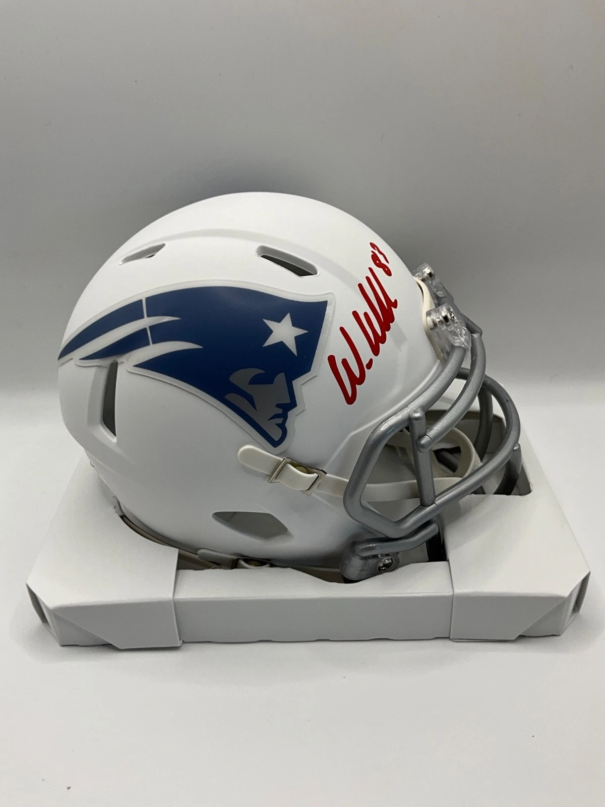 WES WELKER NEW ENGLAND PATRIOTS SIGNED RIVALRIES COLLECTION MINI HELMET JSA
