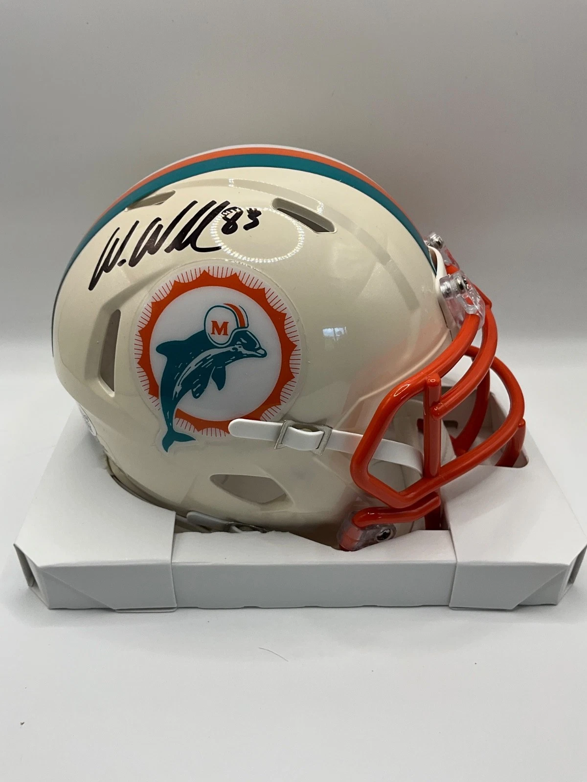 WES WELKER MIAMI DOLPHINS SIGNED RETRO SPEED MINI HELMET JSA