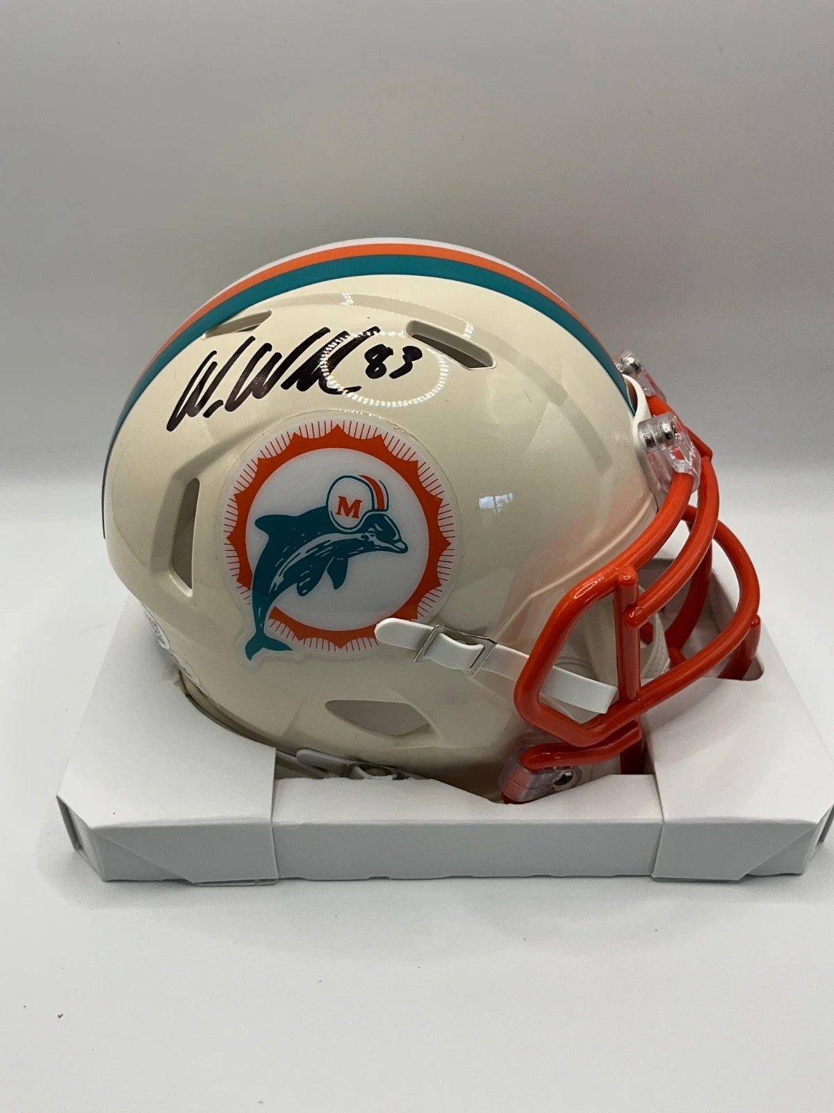 WES WELKER MIAMI DOLPHINS SIGNED RETRO SPEED MINI HELMET JSA