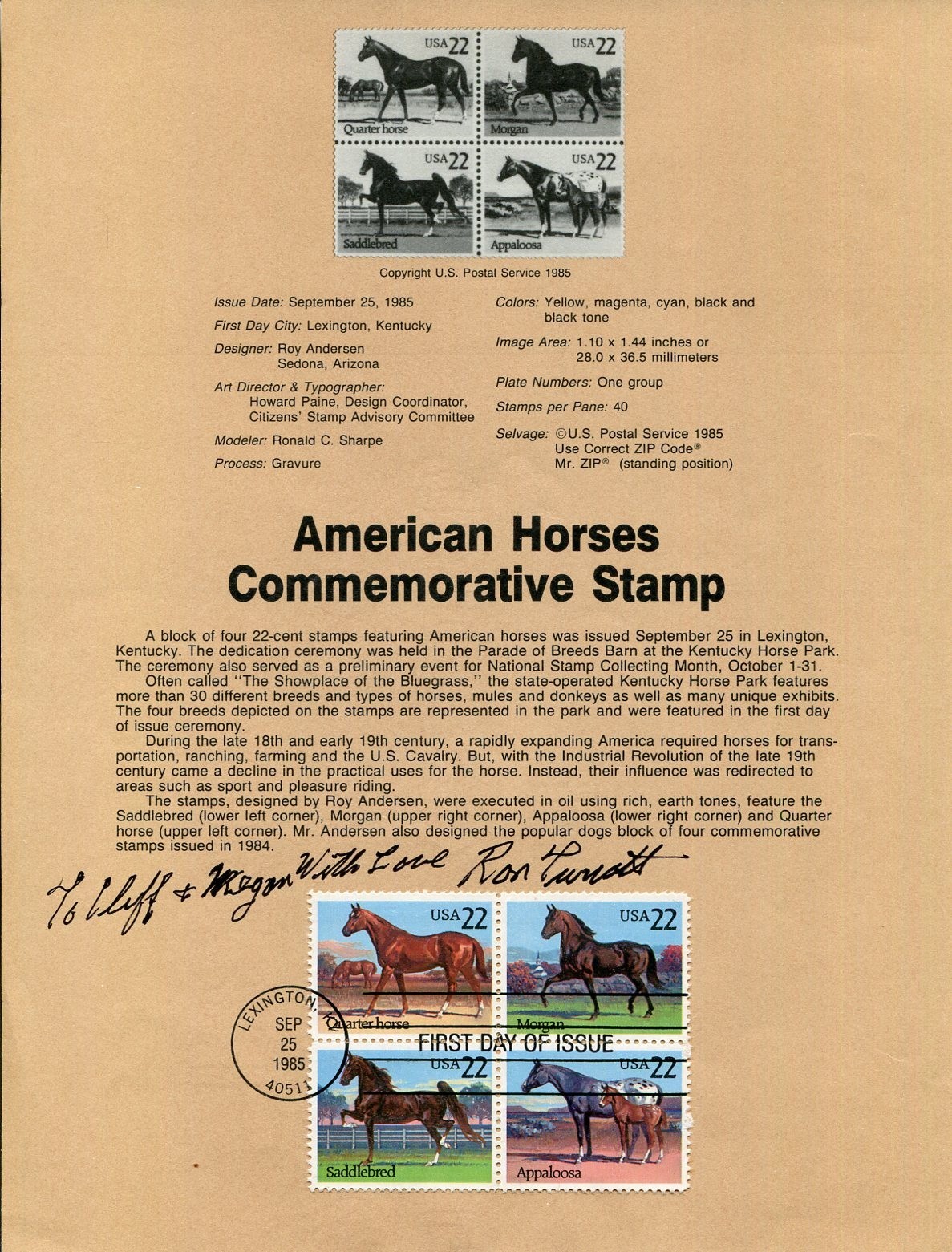 Ron Turcotte Triple Crown Kentucky Derby Secretariat Signed Autograph FDC Sheet