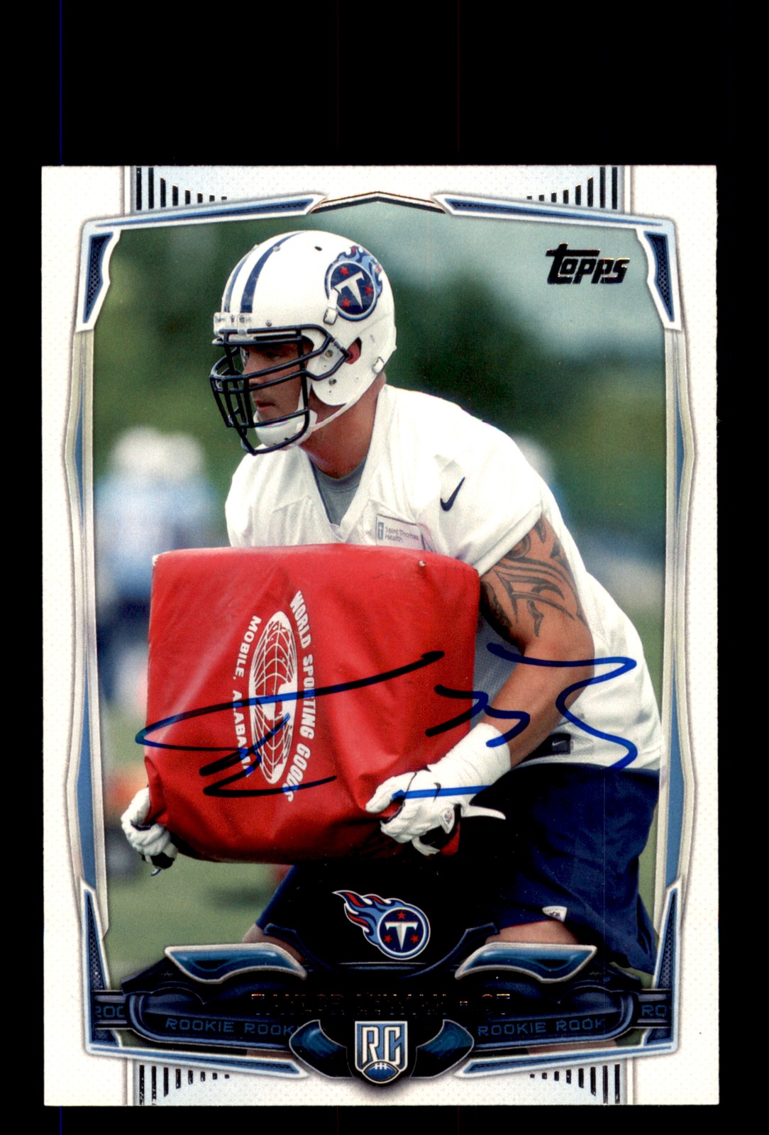 Signed Football Card Auto Taylor Lewan 2014 Topps #358 Tennessee Titans