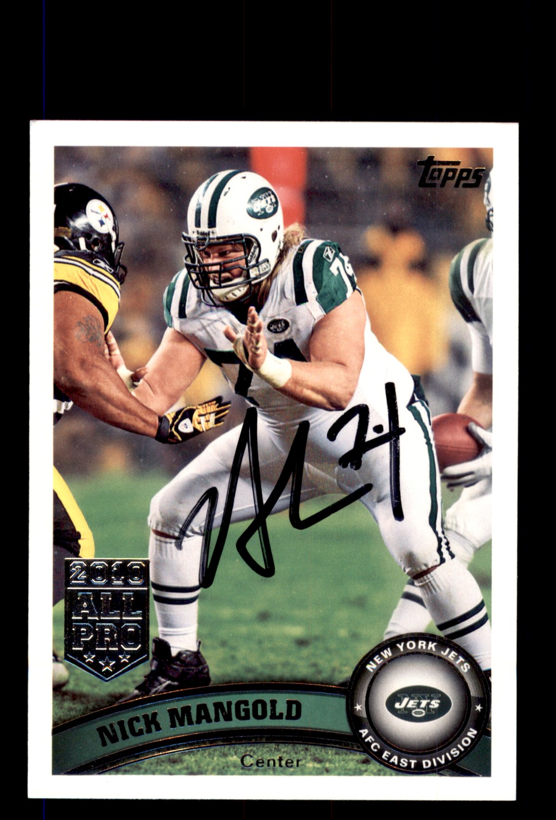 Signed Football Card Auto Nick Mangold 2011 Topps #329 New York Jets
