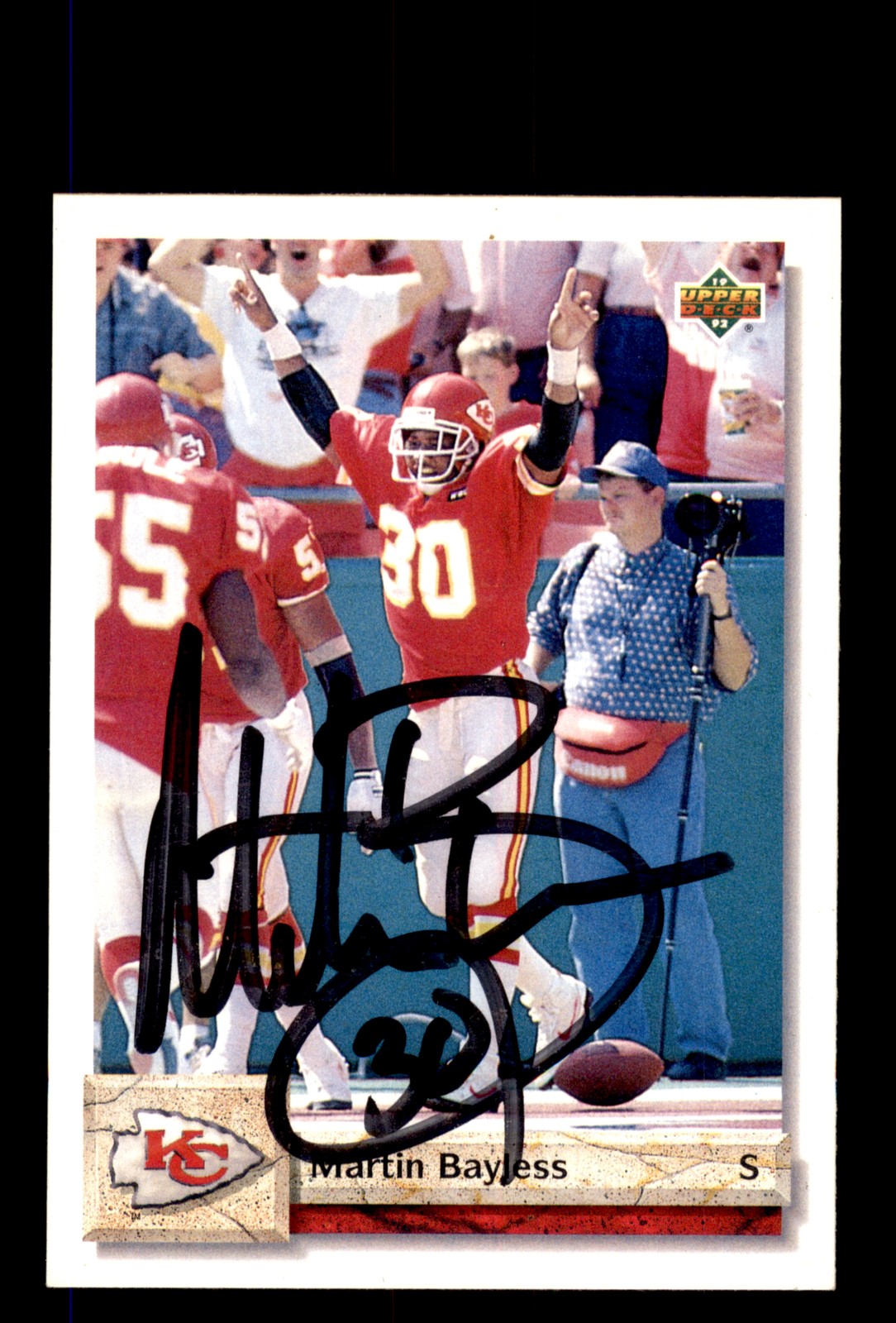 Signed Football Card Auto Martin Bayless 1992 Upper Deck #615 Kansas City Chiefs
