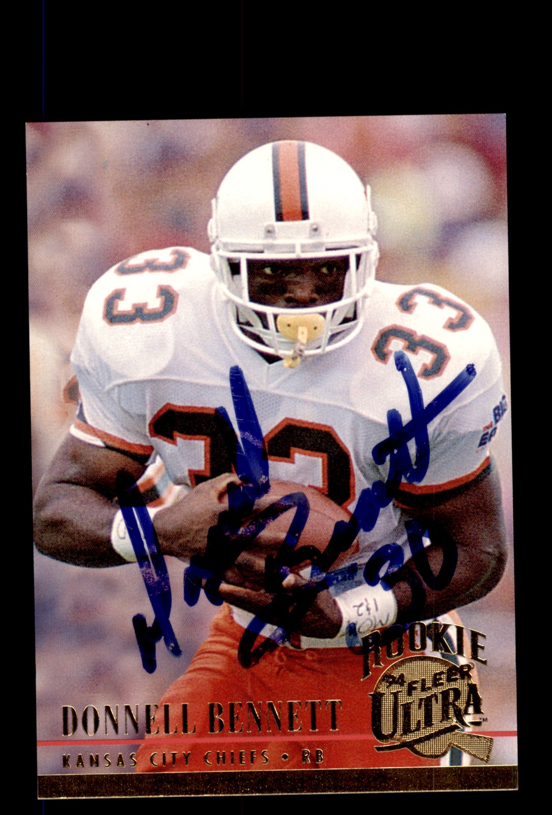 Signed Football Card Auto Donnell Bennett 1994 Ultra #138 Kansas City Chiefs