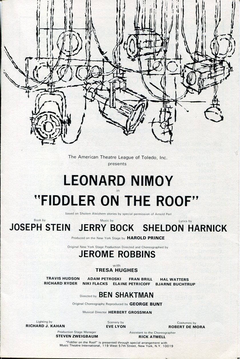 Leonard Nimoy Tresa Hughes Fiddler On The Roof Theater Program