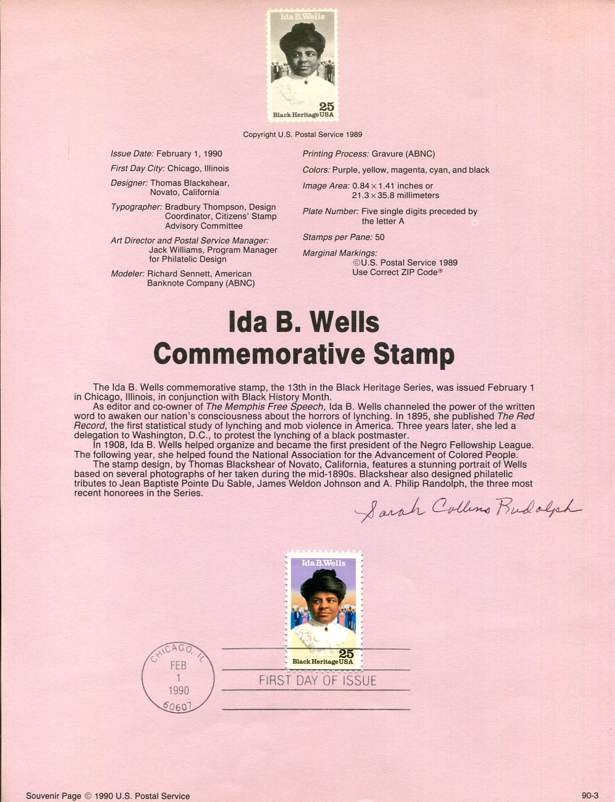 Sarah Collins Rudolph Civil Rights 16th Street Baptist Church Signed Autograph