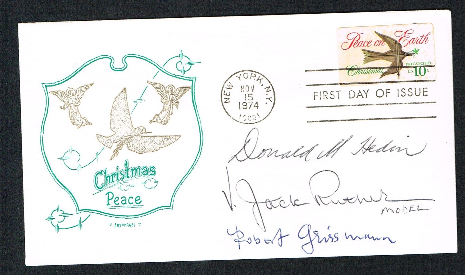 Robert Gusmann, Donald Hedin & V. Jack Ruther signed autograph Stamp FDC Artist