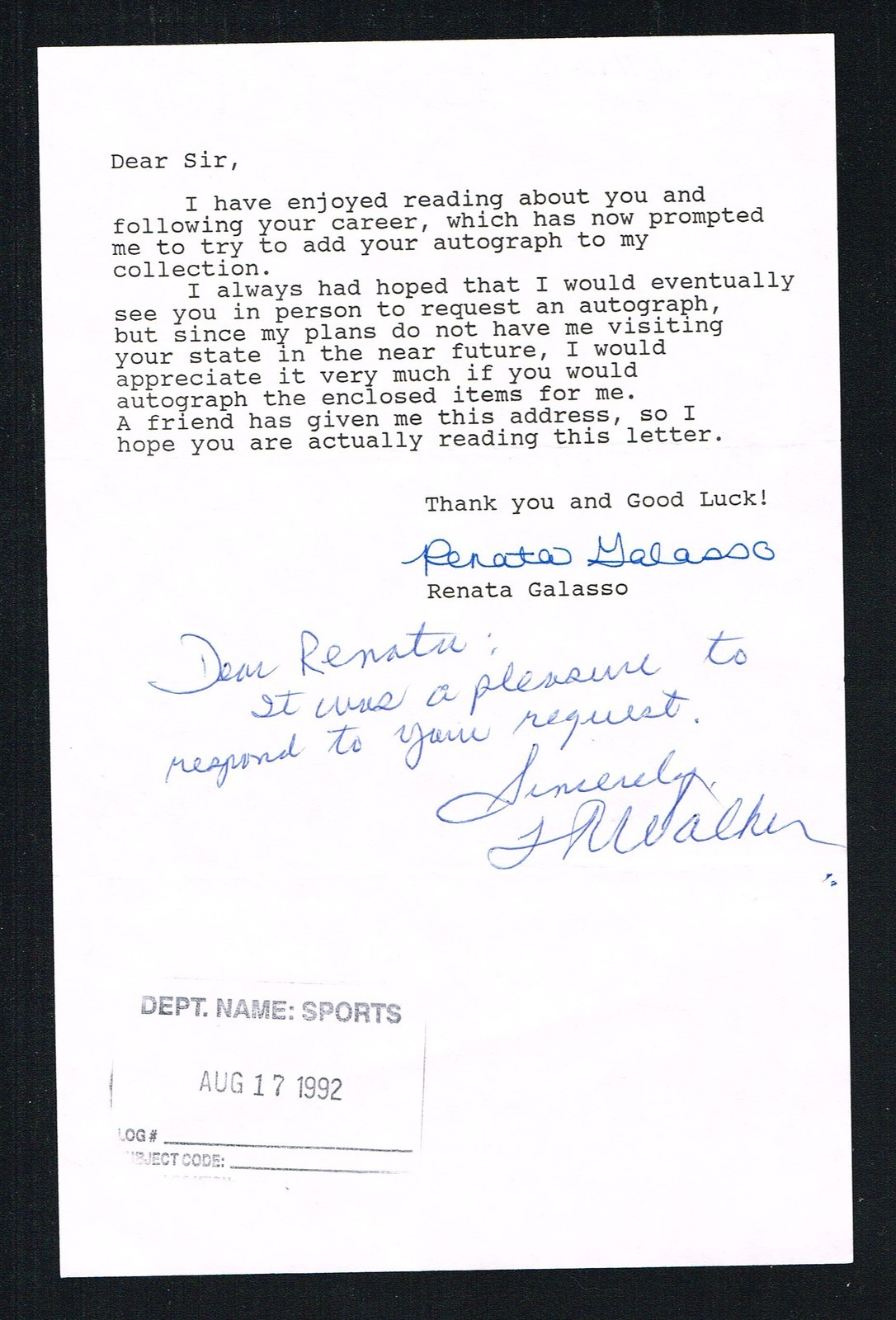 LeRoy T. Walker signed autograph auto letter former USOC President