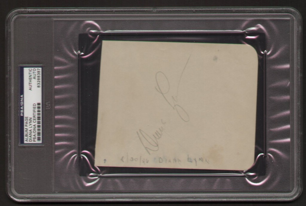 DIANA LYNN SIGNED AUTOGRAPH AUTO VINTAGE ALBUM PAGE PSA SLABBED D. 1971 COLLECTIBLE MEMORABILIA