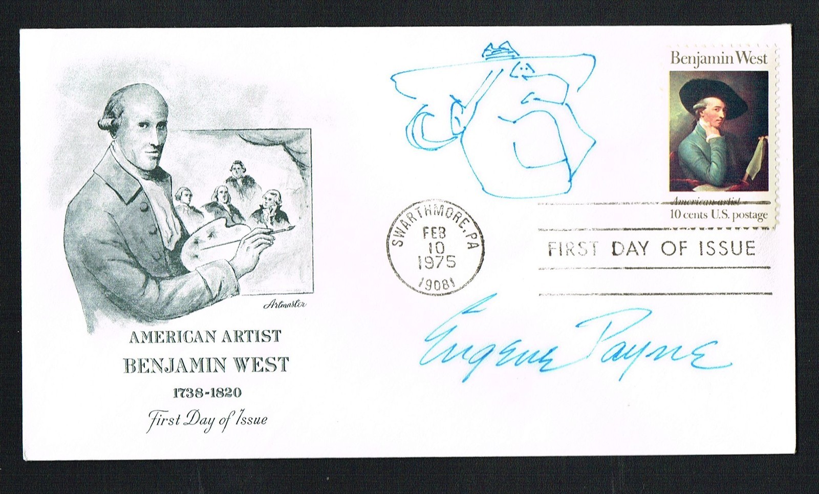 Eugene Payne (d. 2010) signed autograph First Day Cover w/ Original Sketch