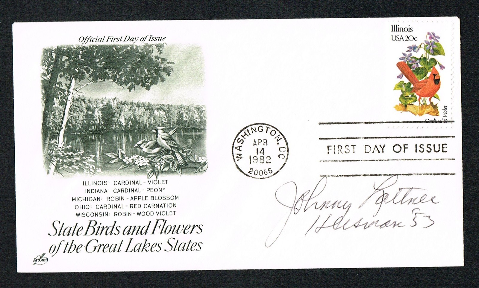 Johnny Lattner signed autograph First Day Cover FDC Heisman Trophy Winner