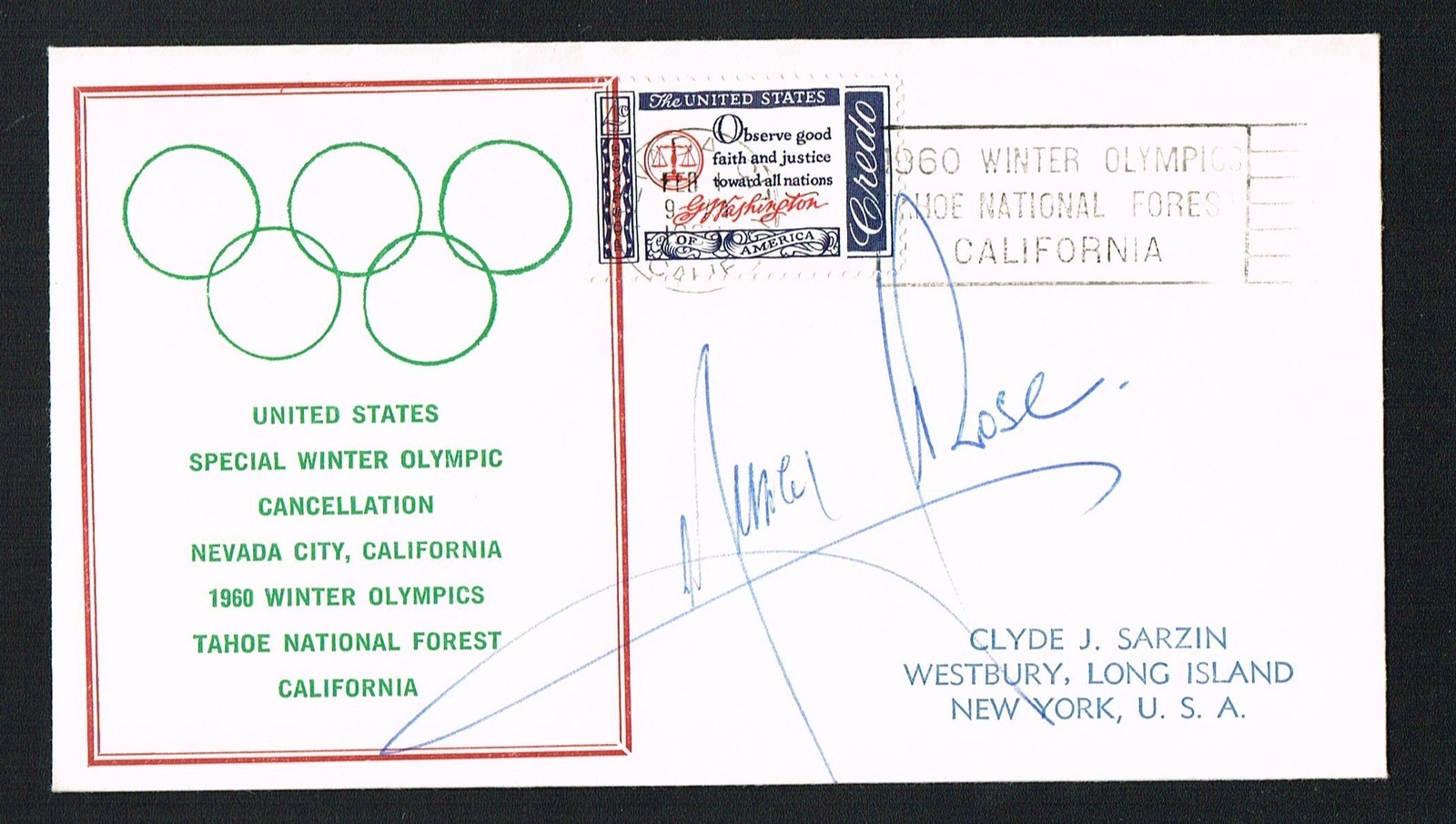 Murray Rose (d. 2012) signed autograph auto Olympic Postal Cover Swimmer