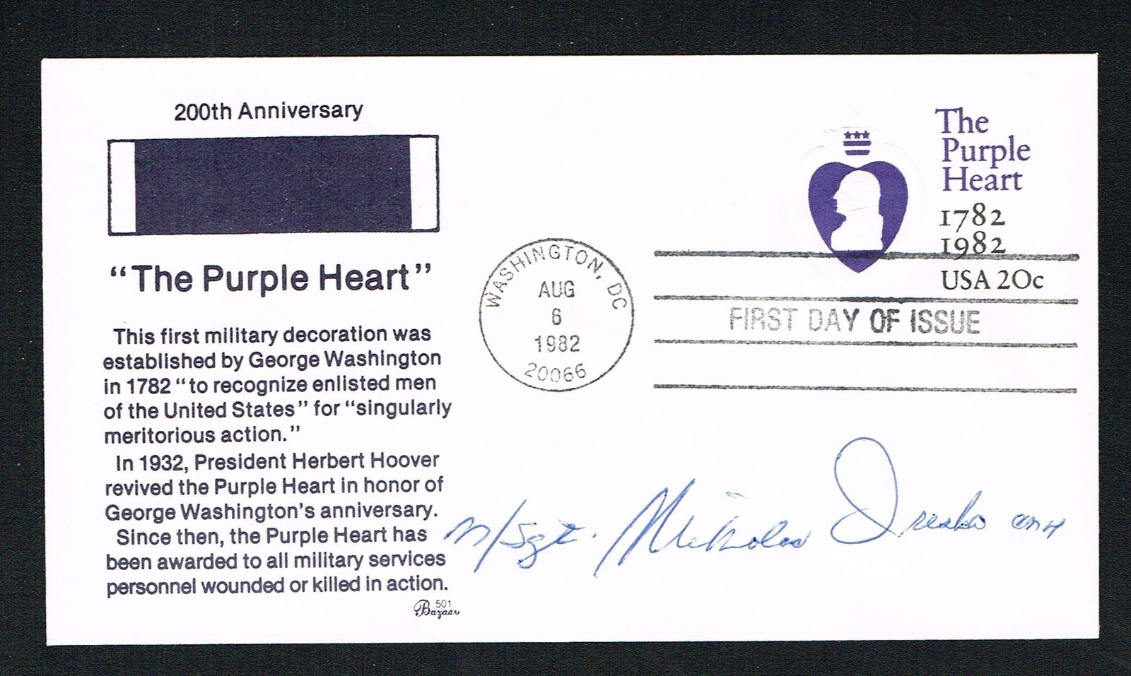 Nicholas Oresko d 2013 signed autograph First Day Cover Medal of Honor Army WWII