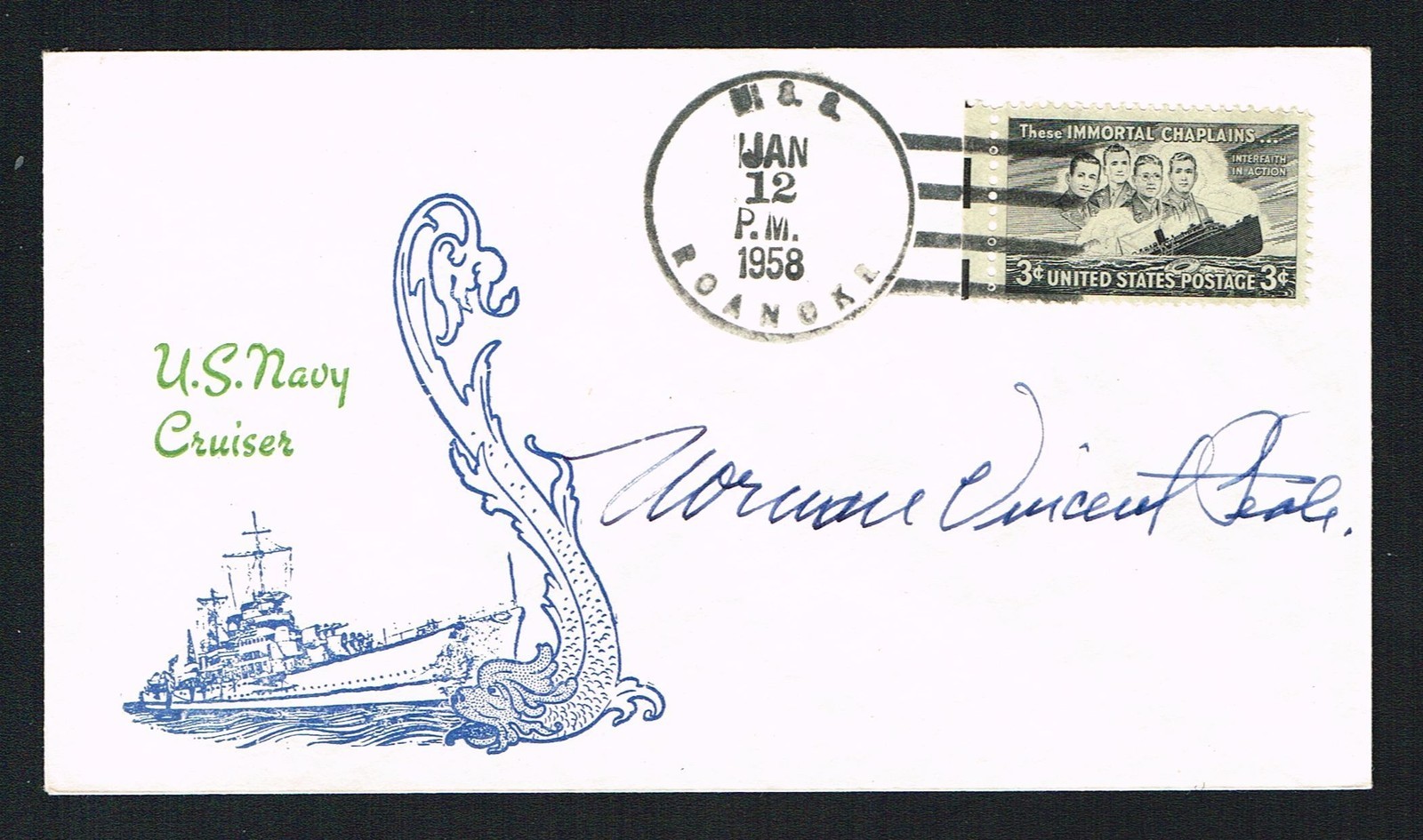 Norman Vincent Peale (d. 1993) signed autograph Postal Cover Minister and Author
